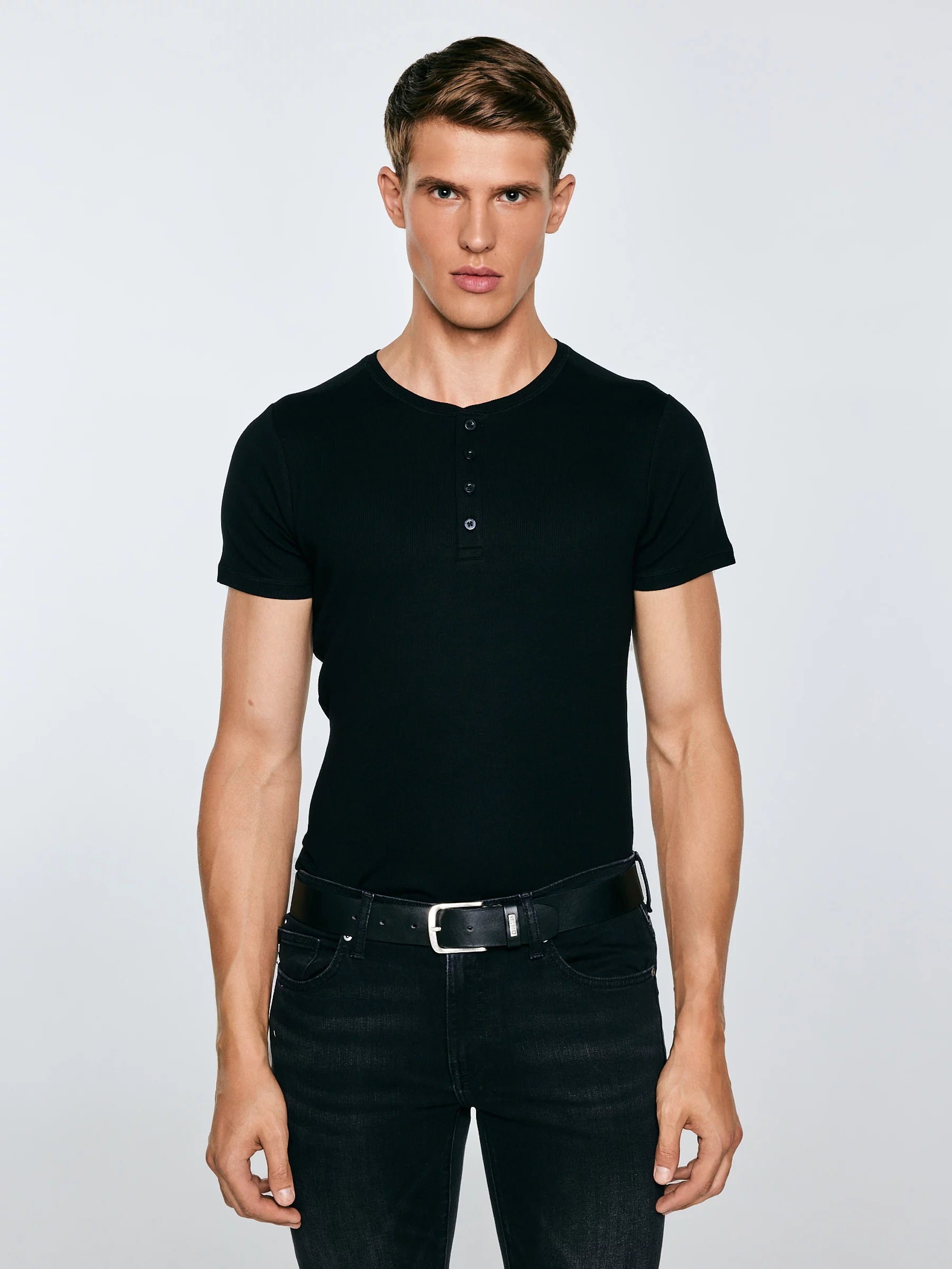 Koszulka męska z prążkowanej dzianiny czarna Basicag 906