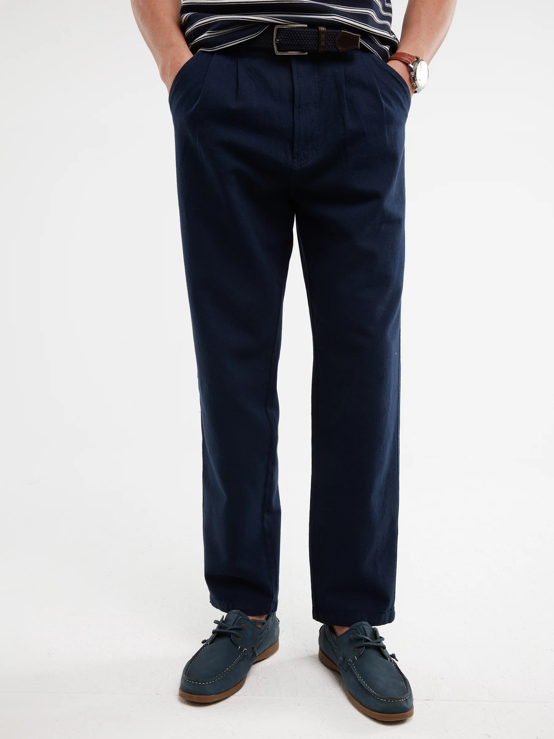 Spodnie męskie loose z dodatkiem lnu granatowe Patrik 403