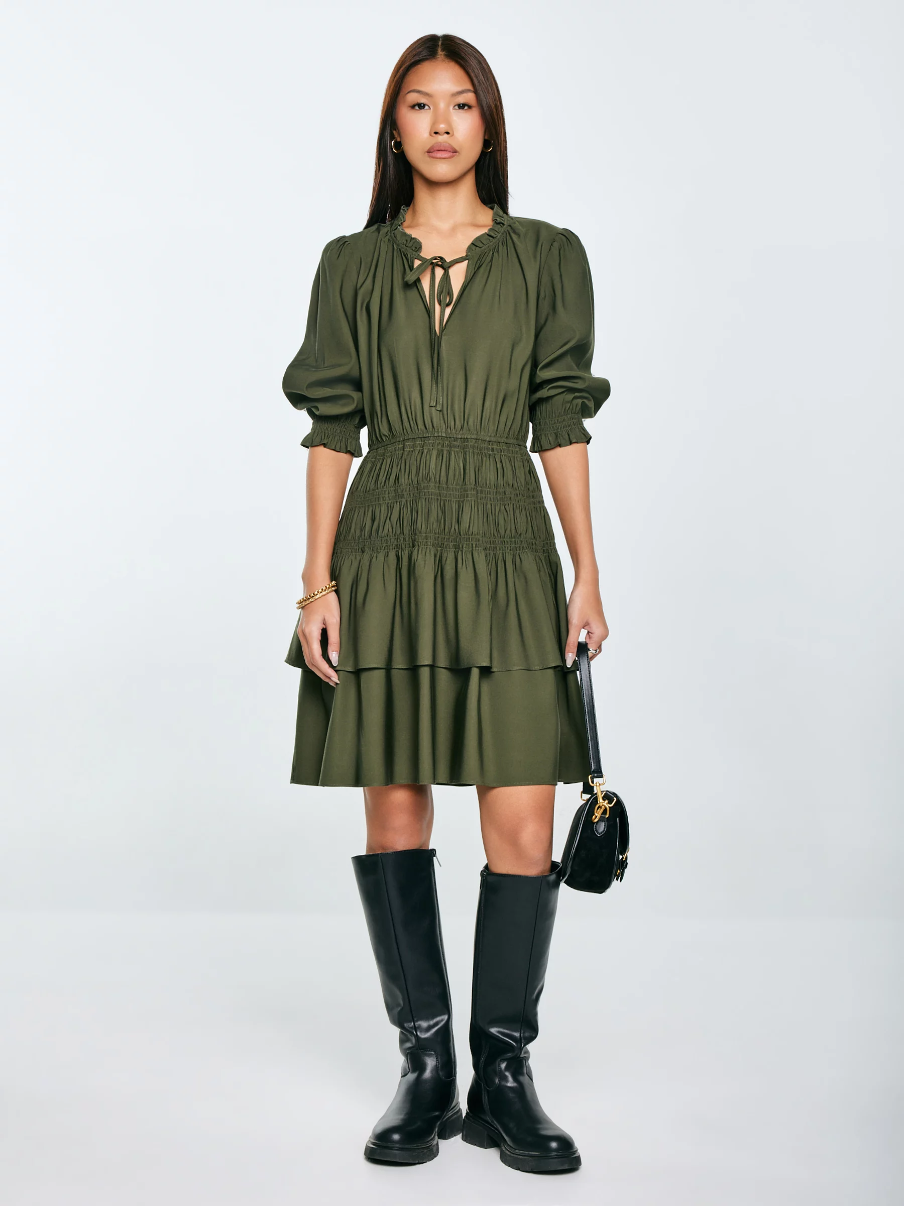 Sukienka damska mini z wiskozy khaki Kakuni 303