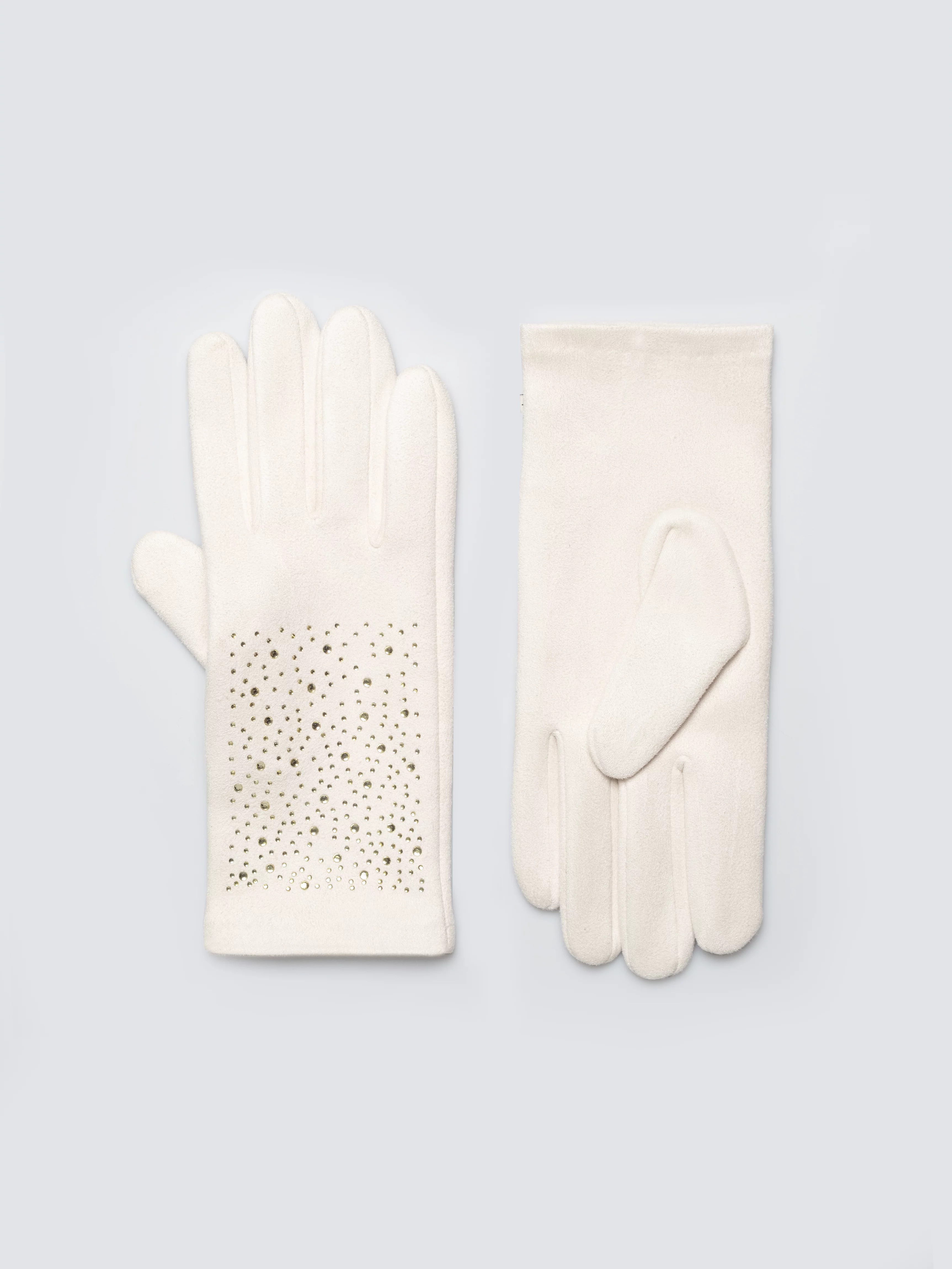 Rękawiczki damskie z ozdobnymi kryształkami kremowe Cristali 103