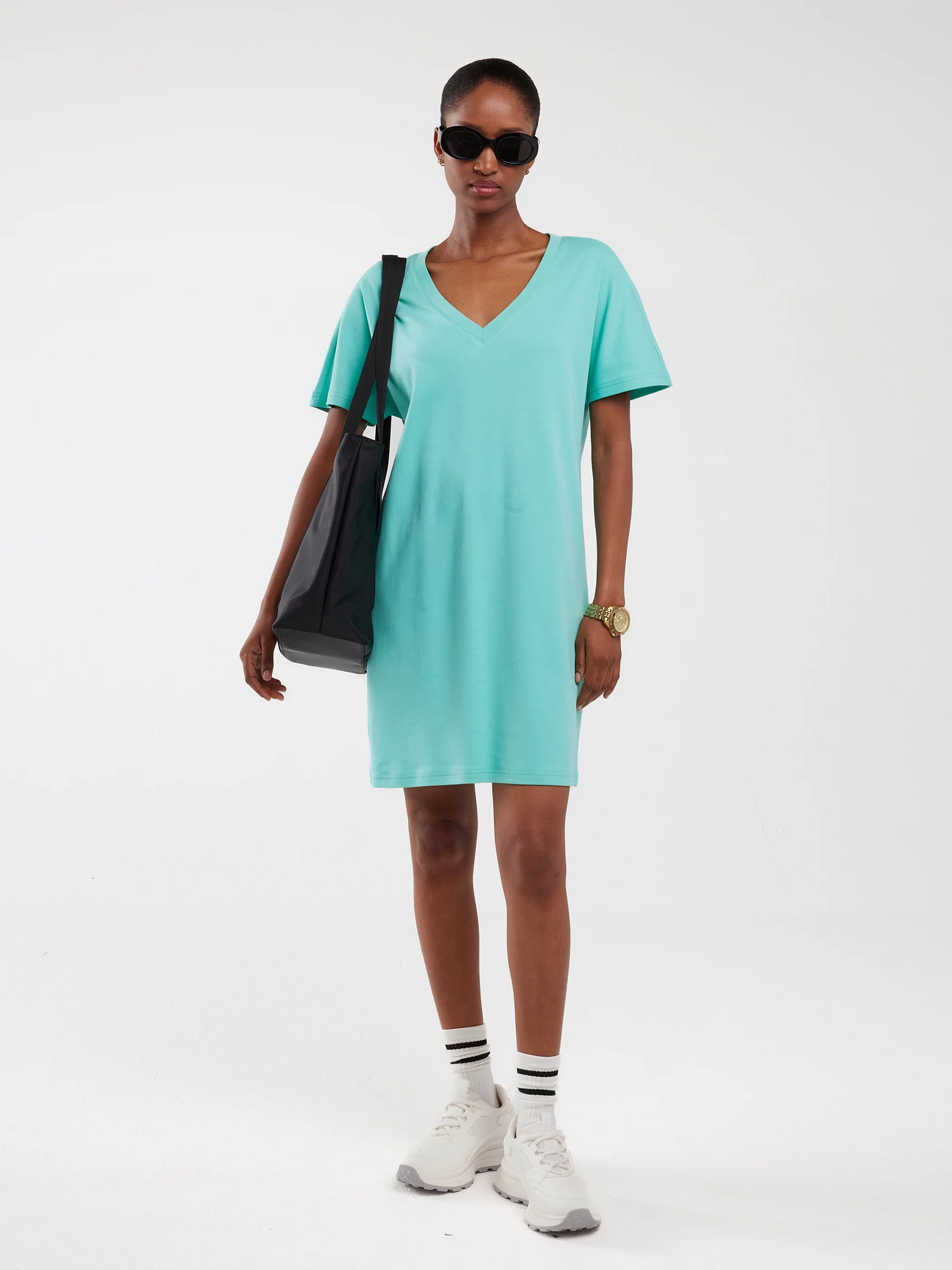 Sukienka damska bawełniana z krótkim rękawem turkusowa Zorkaya 302