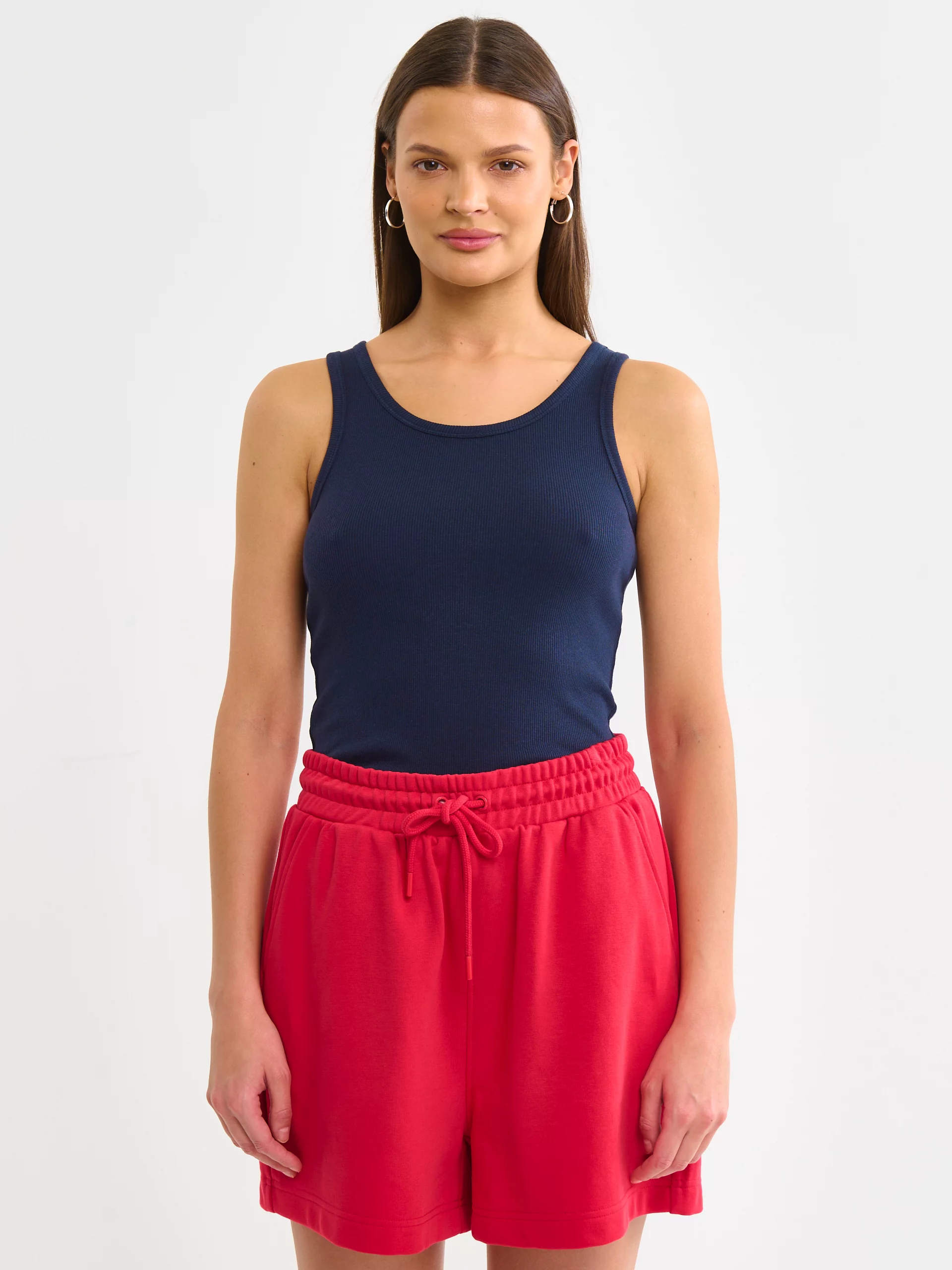 Koszulka damska na ramiączkach prążkowana granatowa Aurela 403