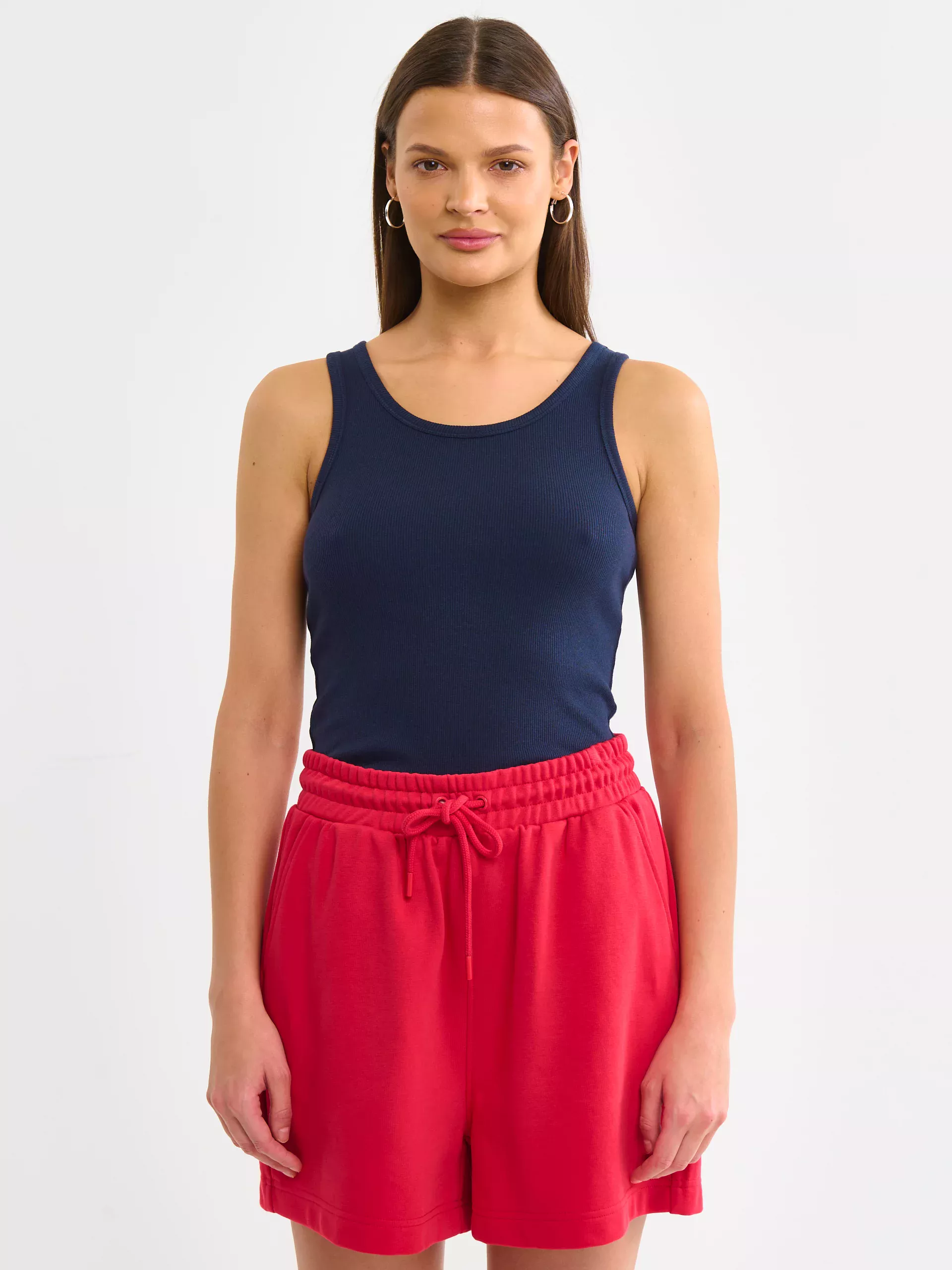 Koszulka damska na ramiączkach prążkowana granatowa Aurela 403