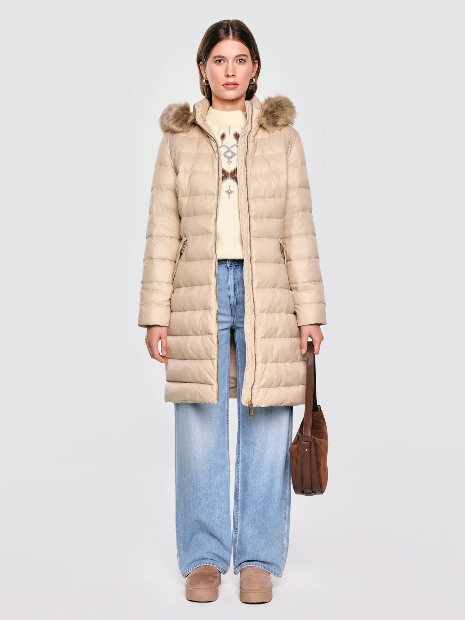 Płaszcz damski puchowy pikowany beżowy Rosabel 801