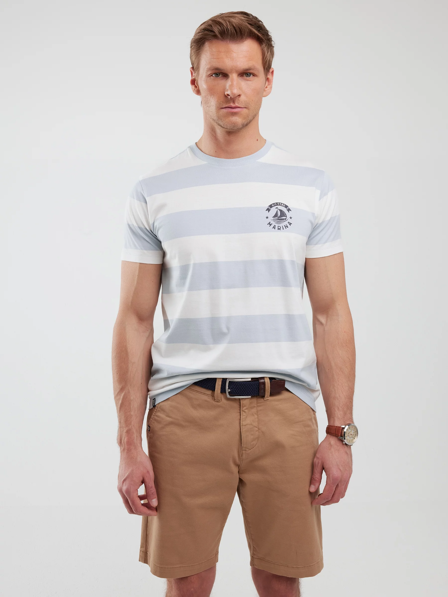 Koszulka męska w paski biało-niebieska Remir 400