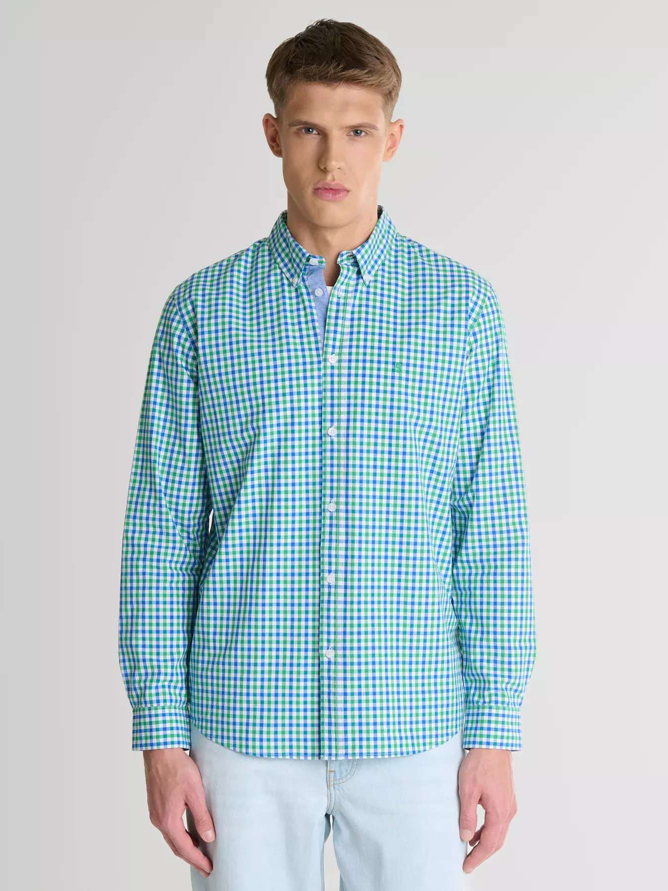 Koszula męska w drobną kratę zielona Mowerin 301
