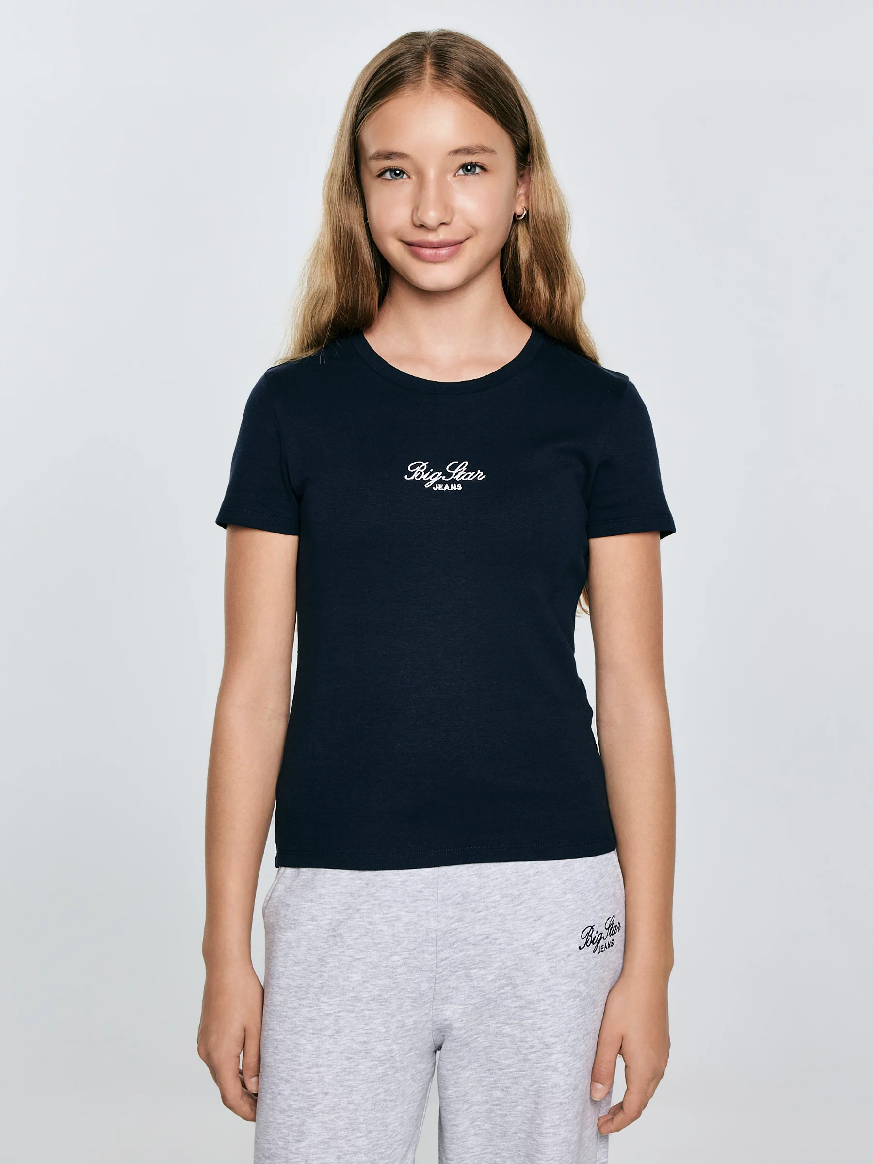 Koszulka dziewczęca z haftem granatowa Tomsa 403