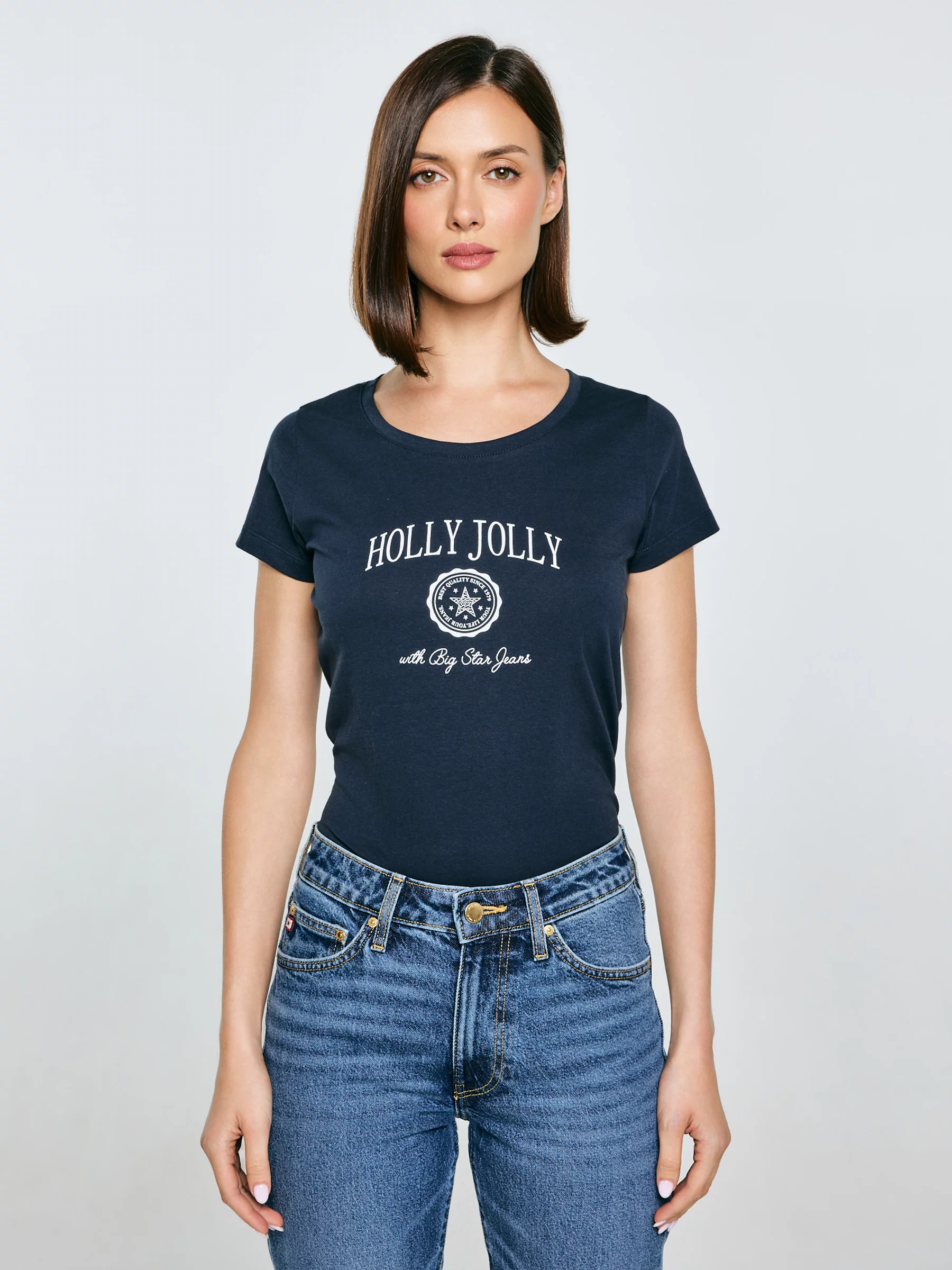 Koszulka damska z nadrukiem granatowa Serra 403