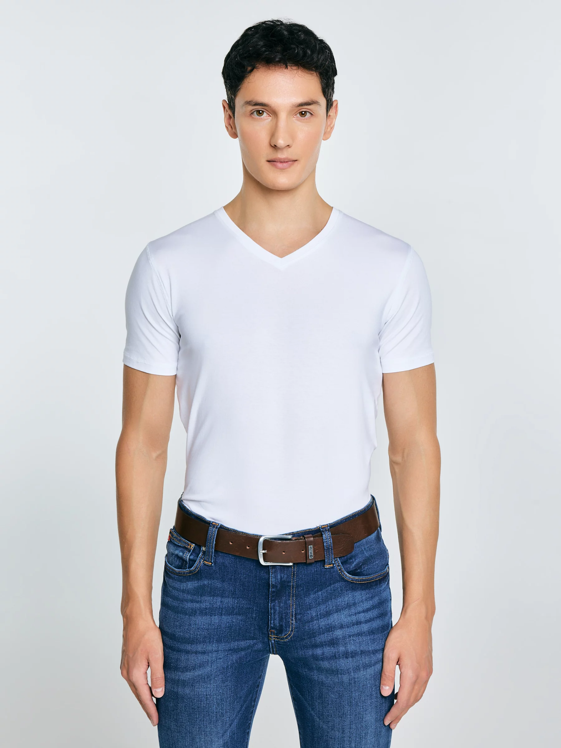 Koszulka męska v-neck z bawełny supima biała Supiclassicov 101