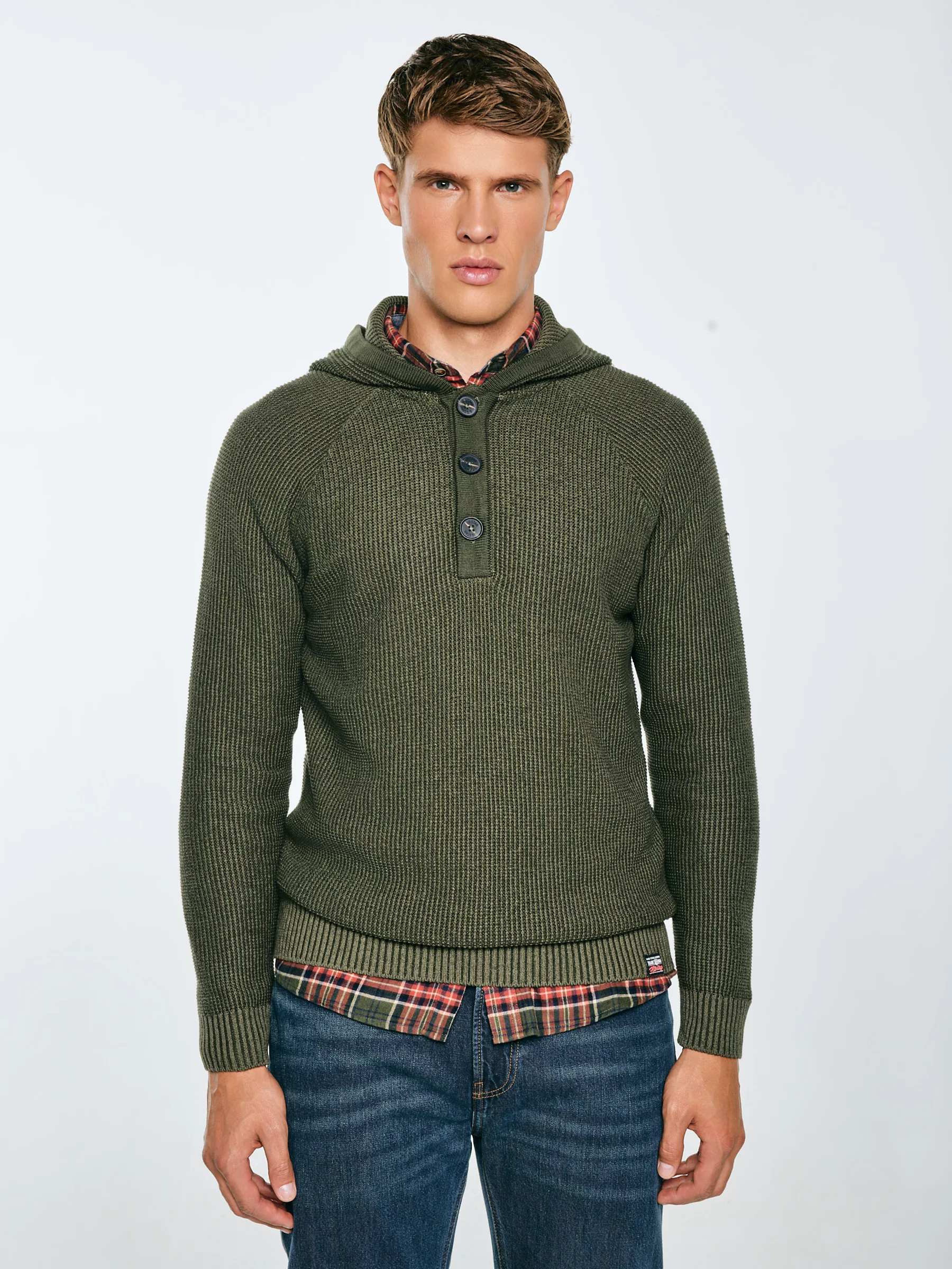 Sweter męski z kapturem khaki Carlson 303