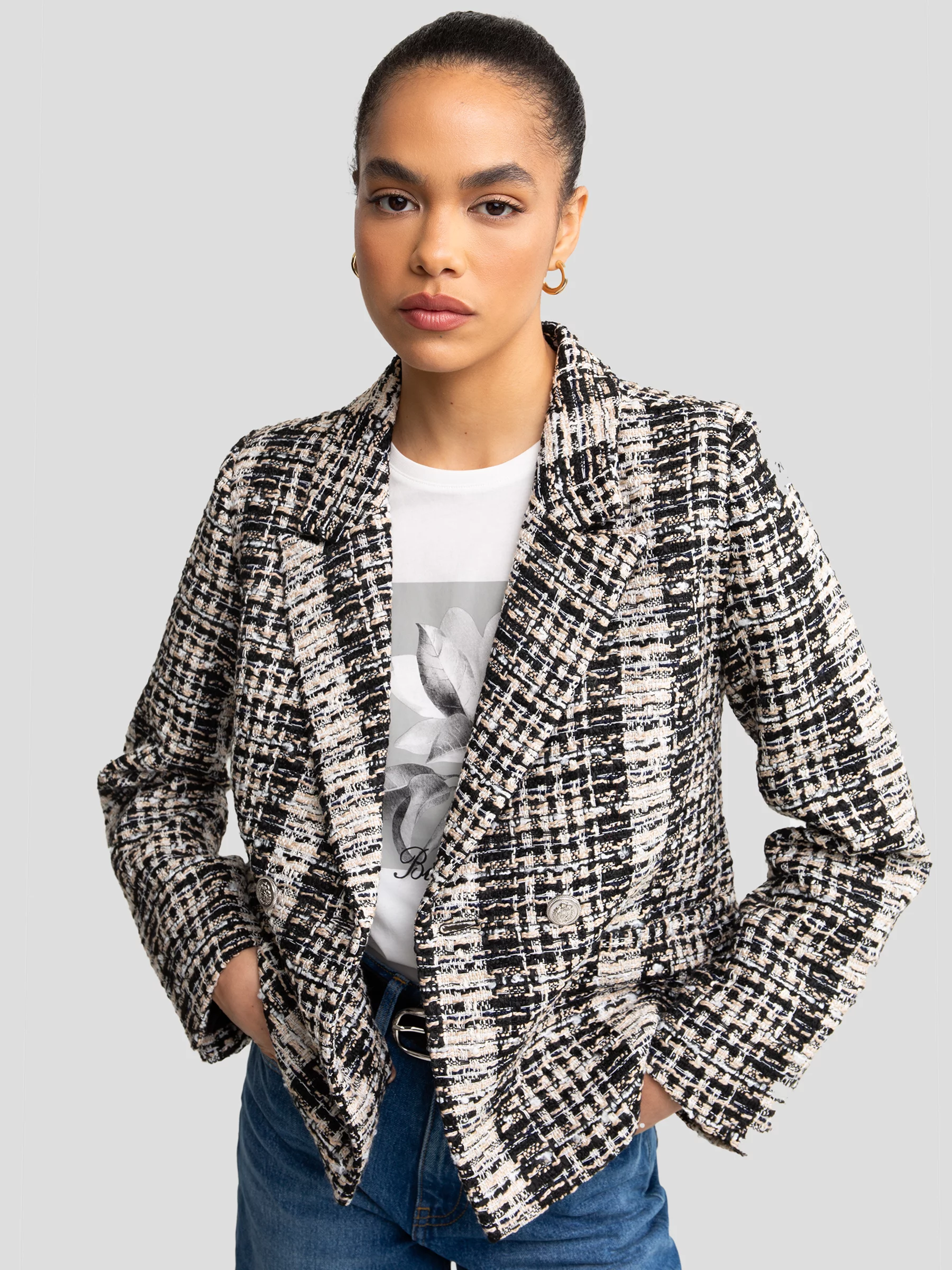 Marynarka damska dwurzędowa w kratę Panetri 000