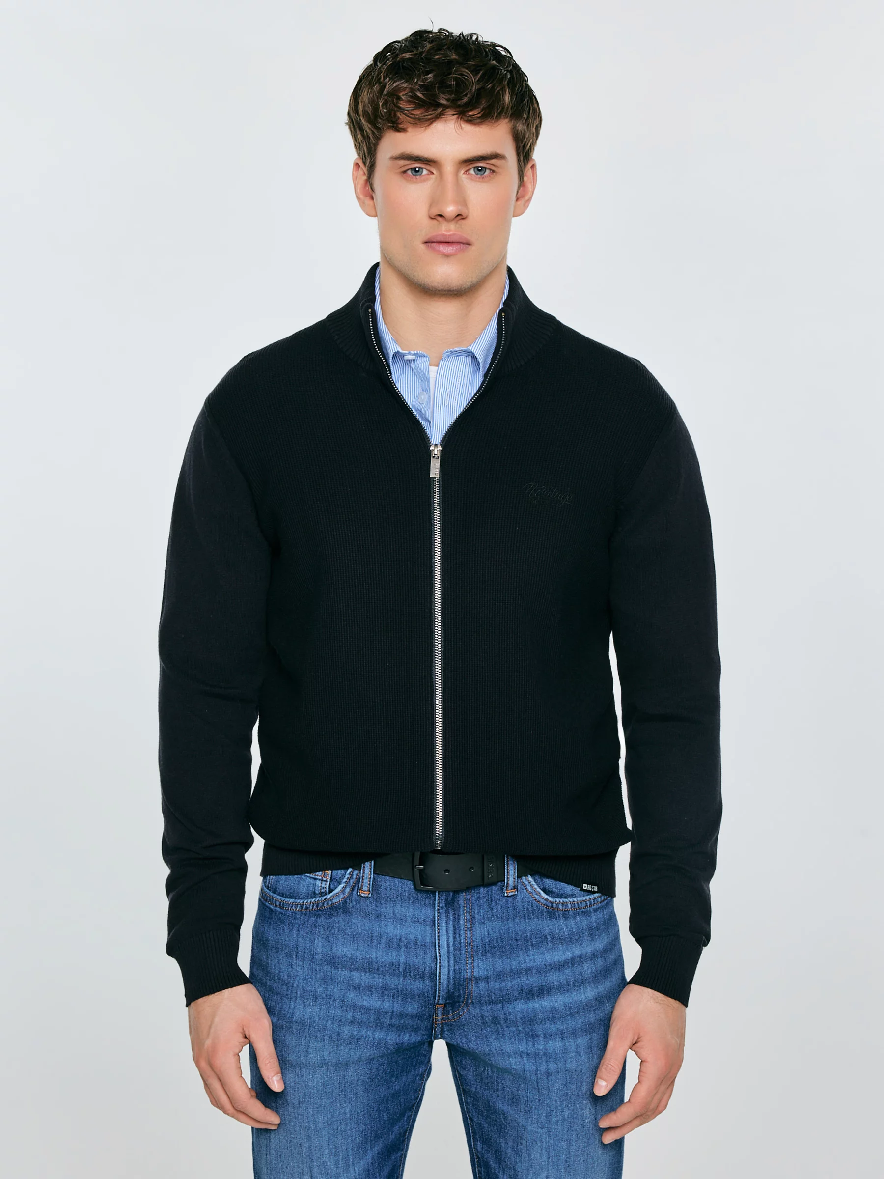 Sweter męski rozpinany ze stójką czarny Anton 906