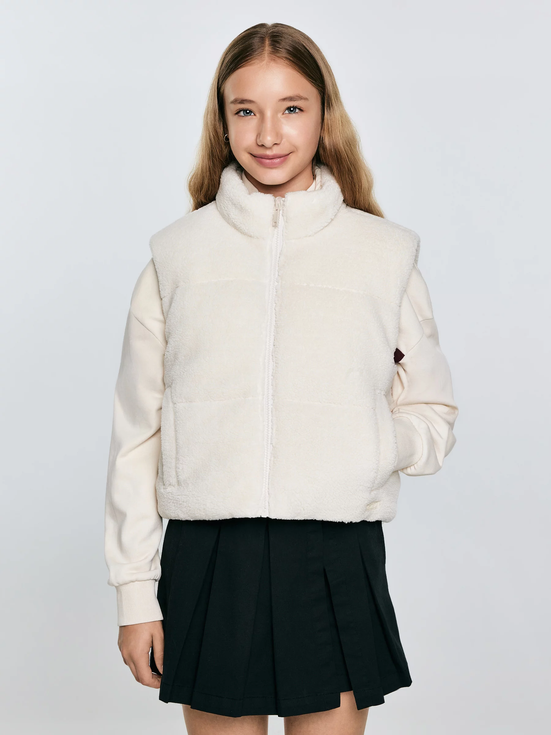 Kamizelka dziewczęca dwustronna kremowa Zoja 103