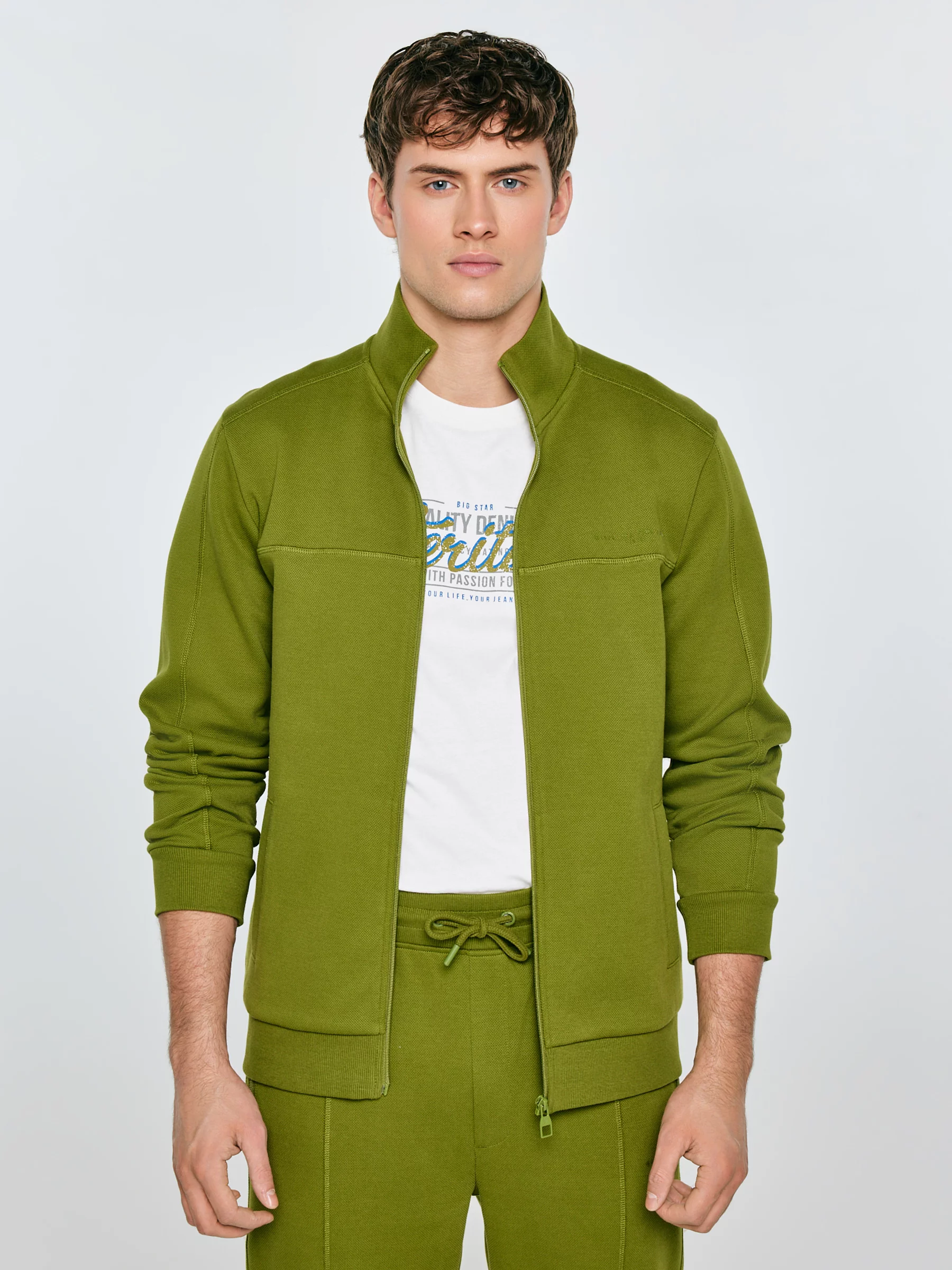 Bluza męska rozpinana ze stójką khaki Wlador 301