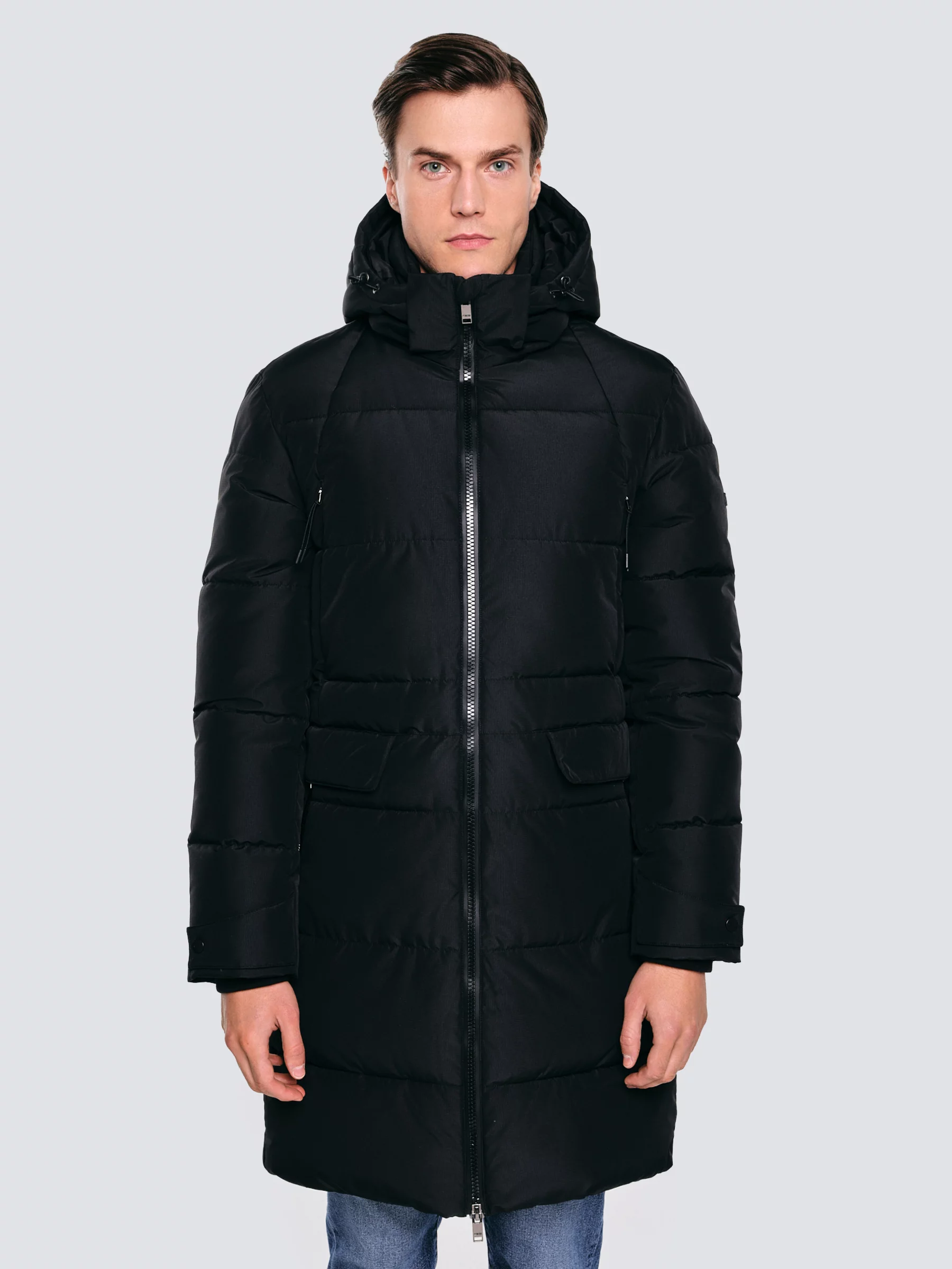 Płaszcz męski pikowany z kapturem czarny Mikronos 906