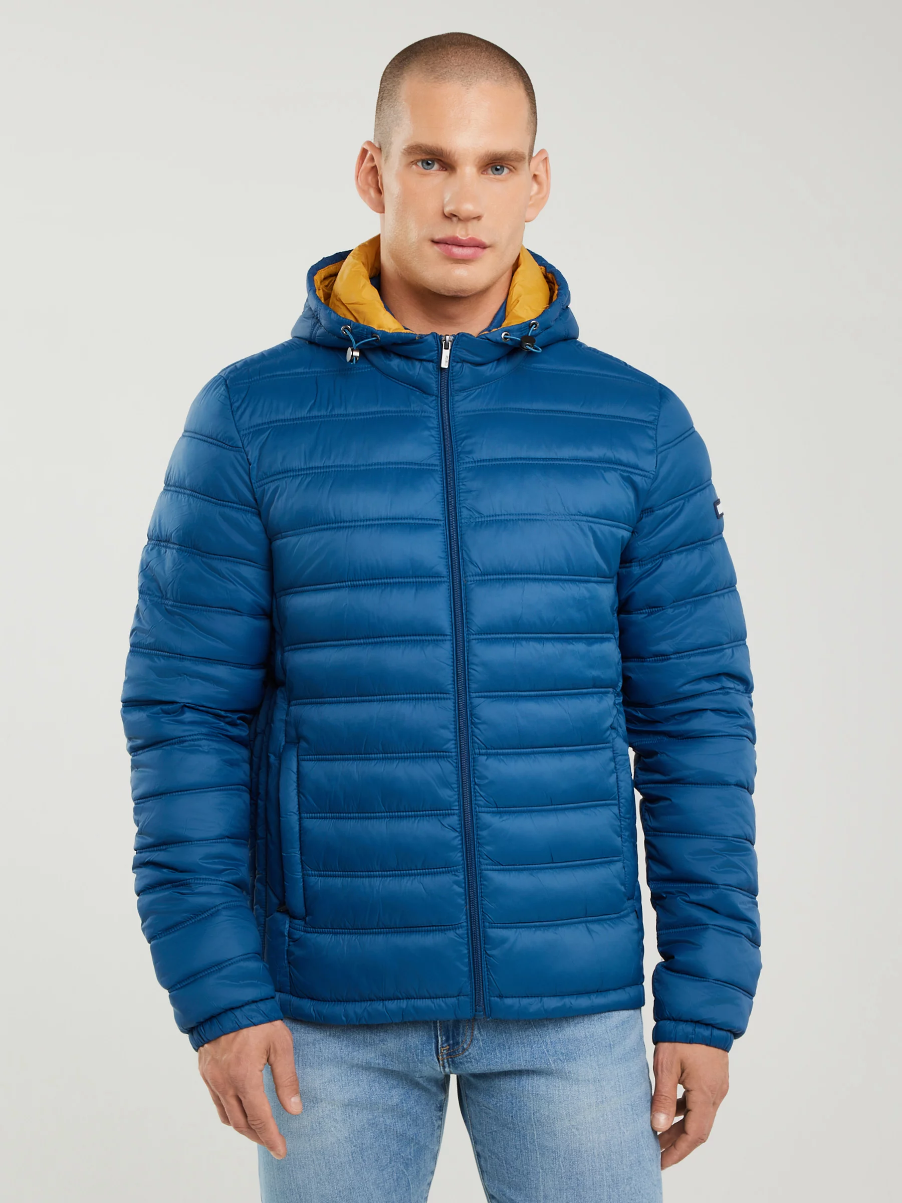 Kurtka męska pikowana z kapturem niebieska Acarf 402