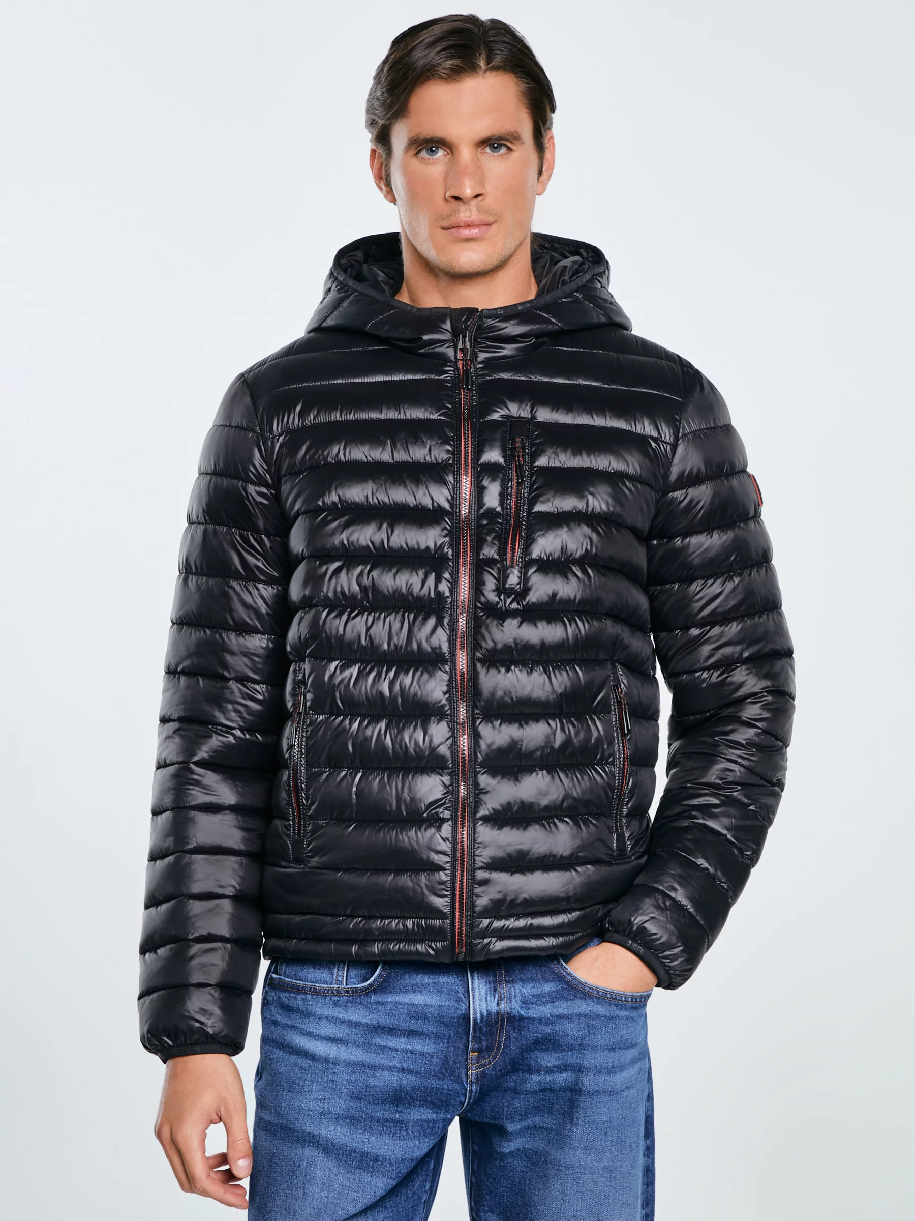 Kurtka męska pikowana z kapturem czarna Horp 906