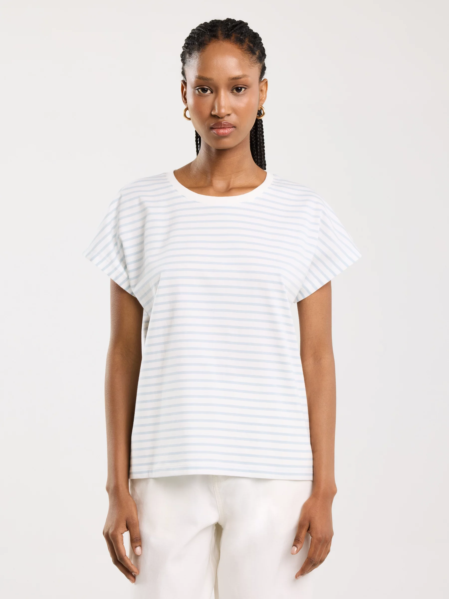 Koszulka damska w paski biało-niebieska Aleksa 400