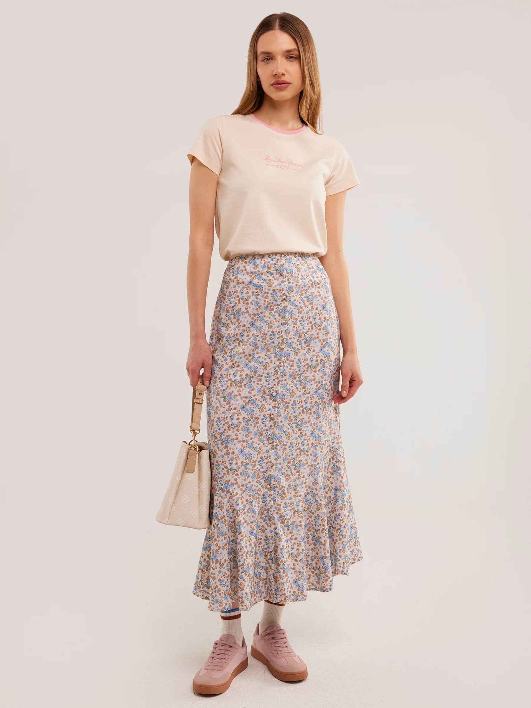 Spódnica damska midi z wiskozy z motywem kwiatowym Adria 000