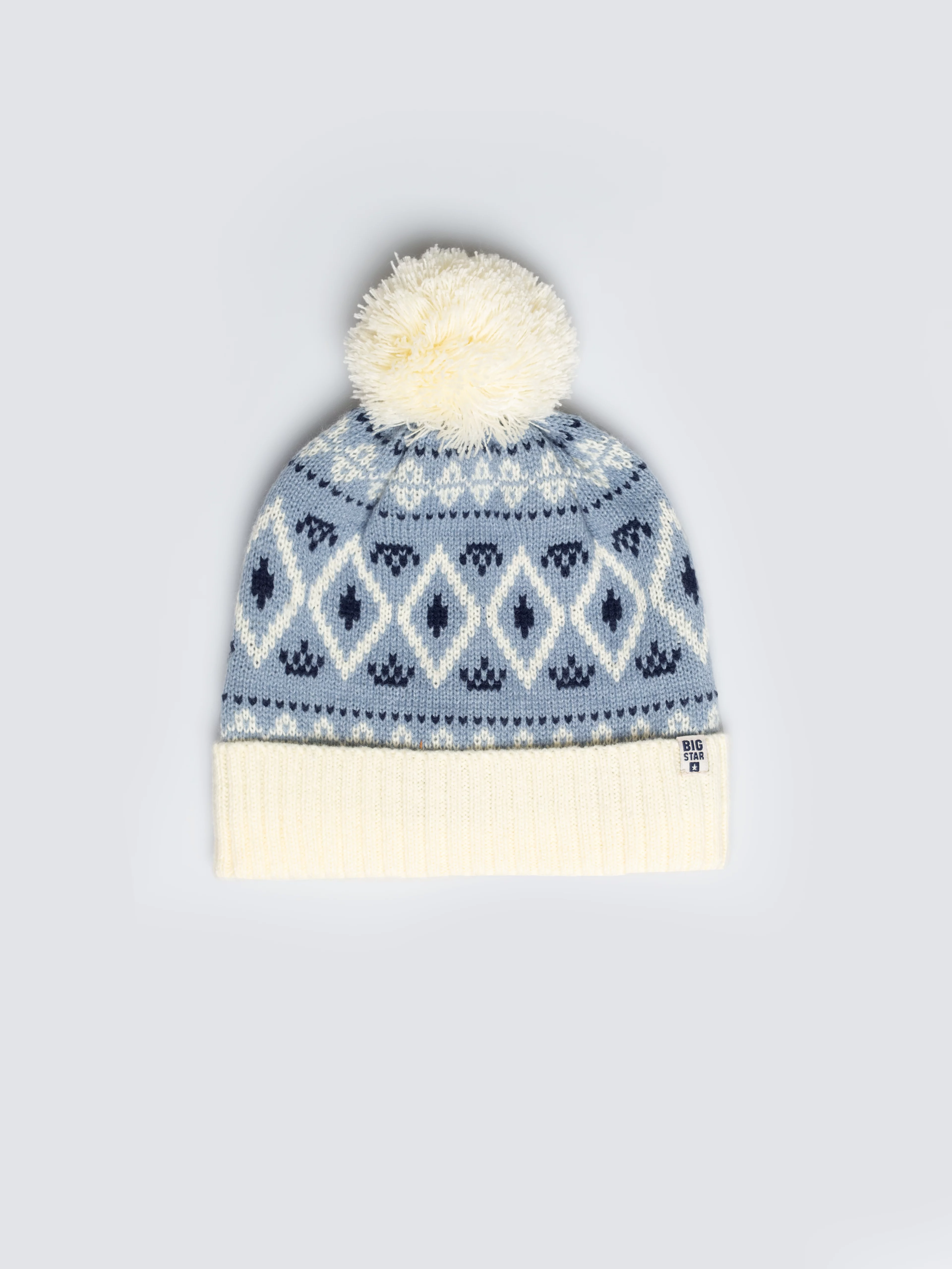 Czapka zimowa z pomponem śmietankowo-błękitna Igory 000