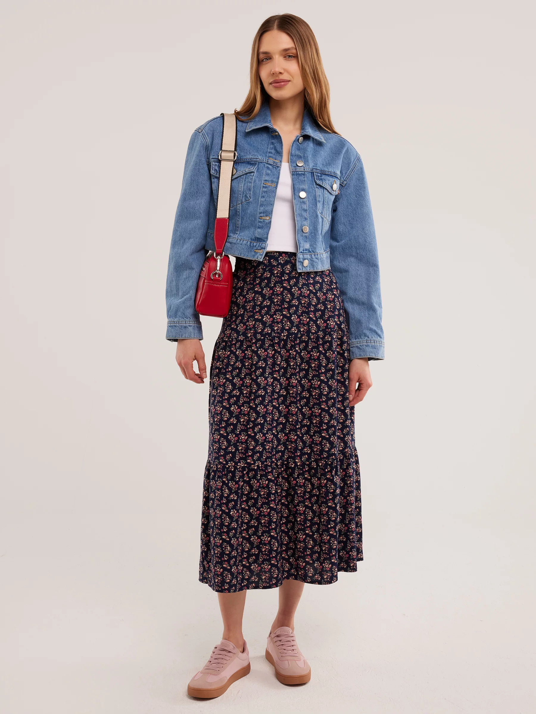 Spódnica damska midi z wiskozy z motywem kwiatowym Vendi 000