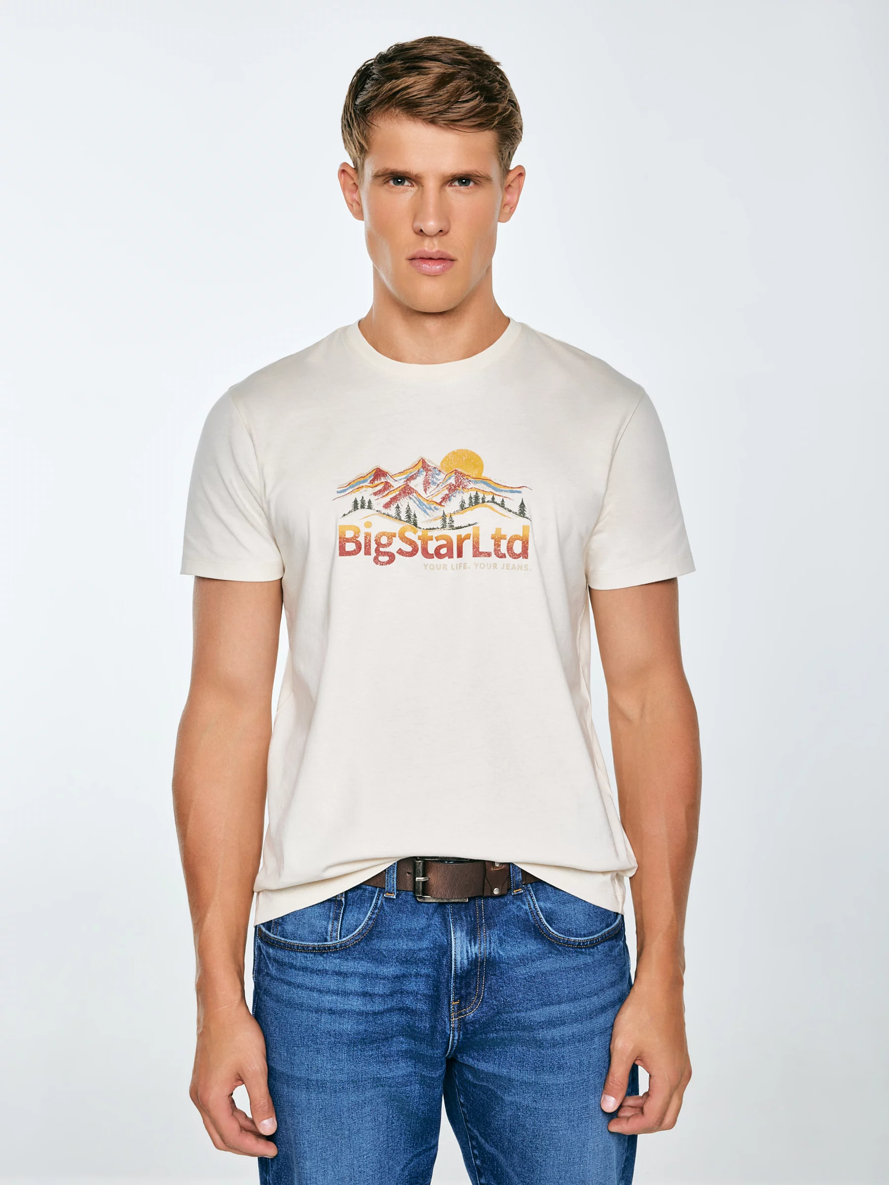 Koszulka męska z nadrukiem kremowa Mifer 103