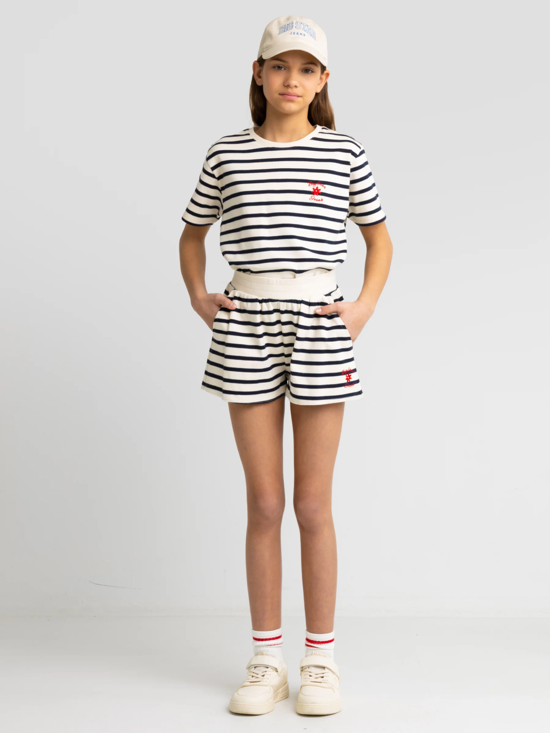 Szorty dziewczęce w paski granatowo-beżowe Marunash 403