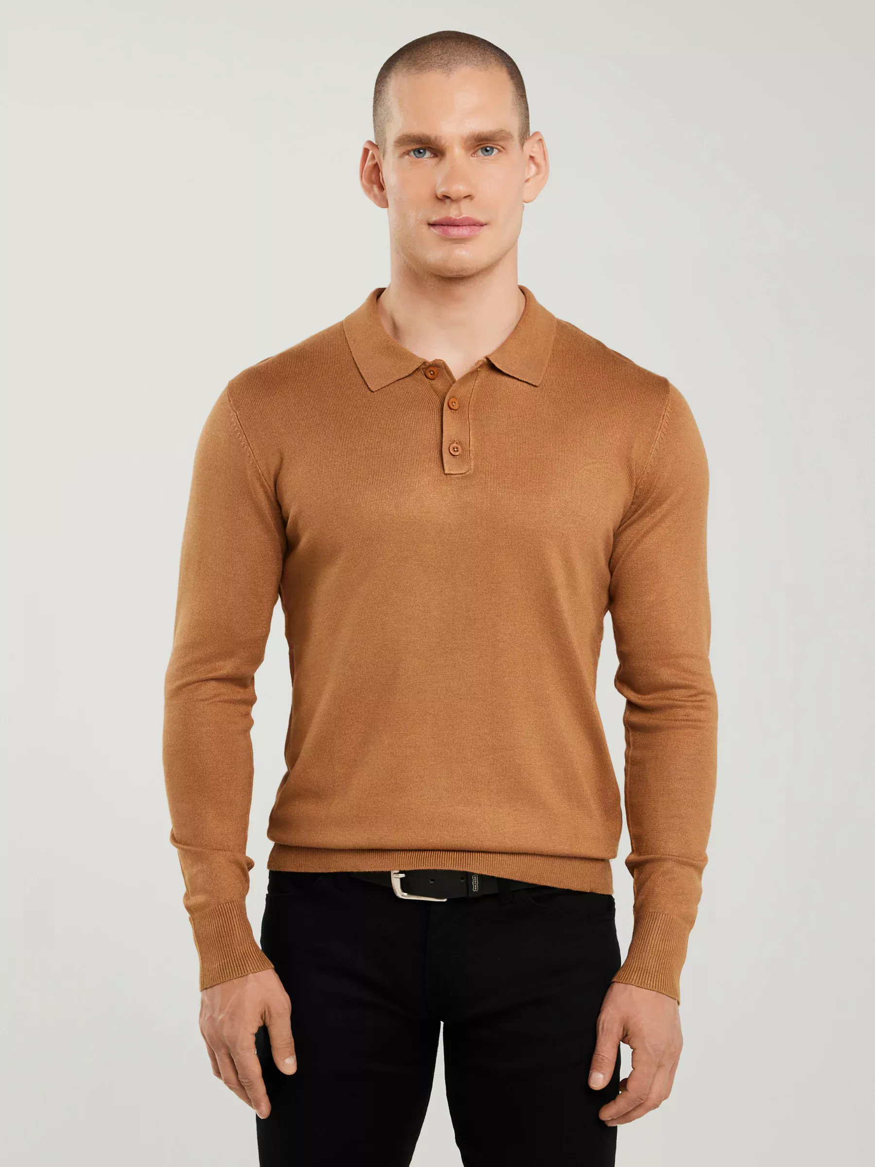 Sweter męski z kołnierzykiem polo brązowy Bradson 802