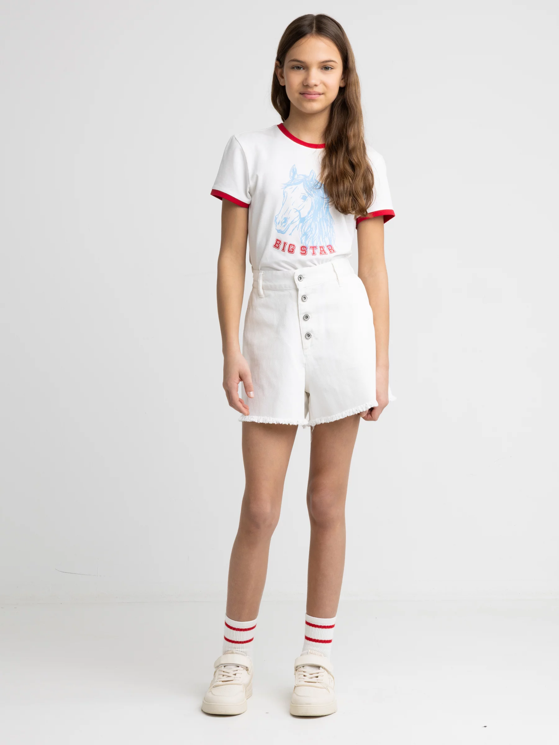 Szorty dziewczęce jeansowe luźne białe Lunis 101