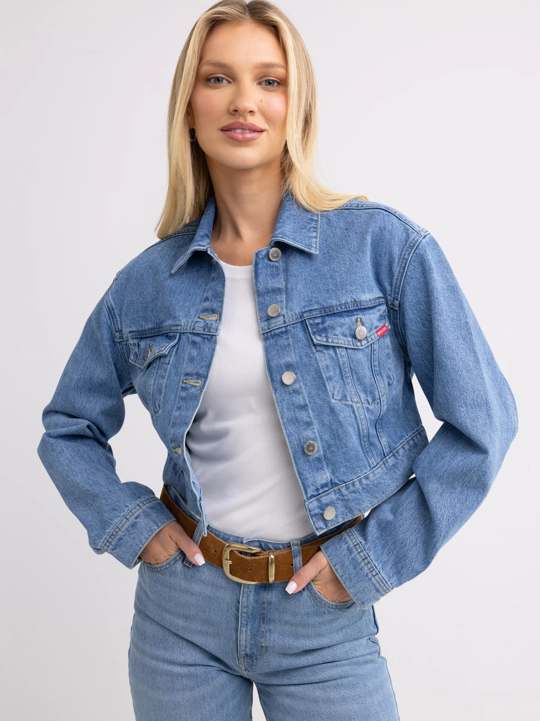 Kurtka damska jeansowa krótka niebieska Maddie 175