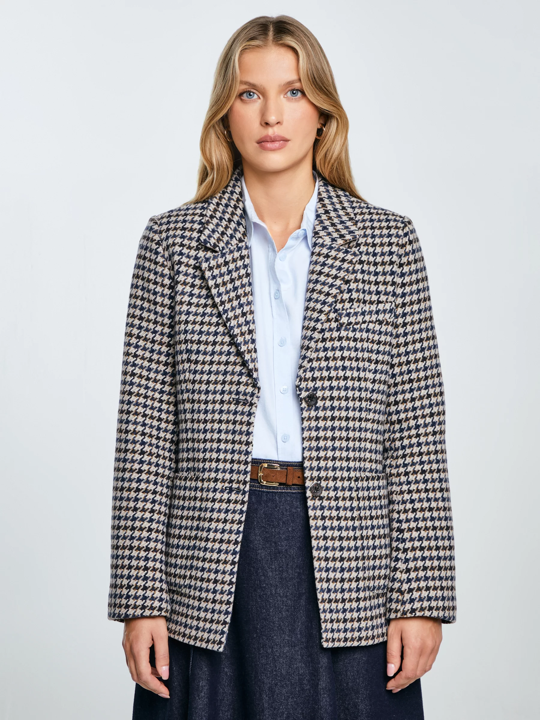 Marynarka damska slim w pepitkę z dodatkiem wełny Neida 000