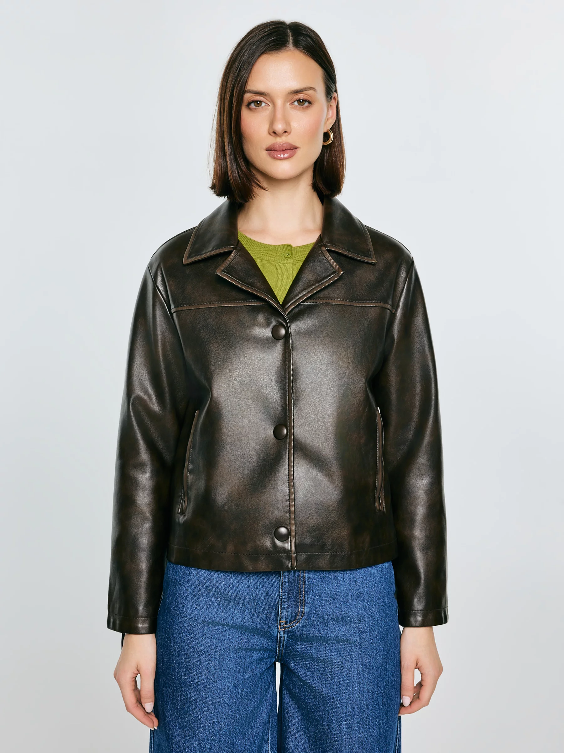 Kurtka damska ze skóry ekologicznej brązowa Sandrosa 804