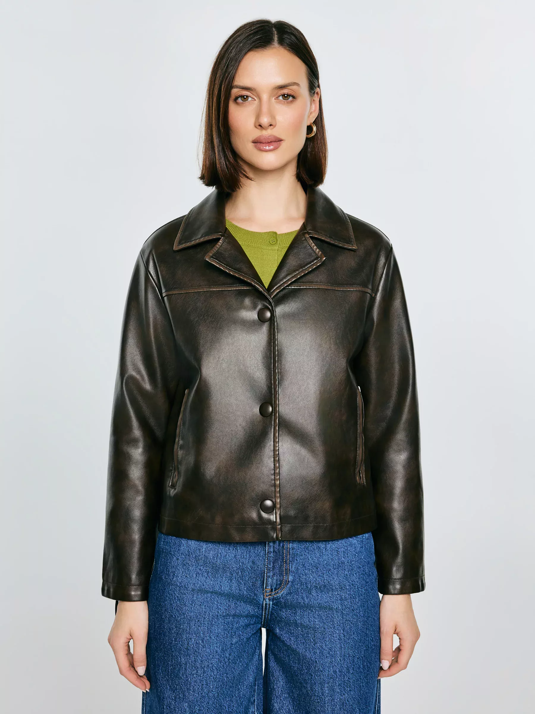 Kurtka damska ze skóry ekologicznej brązowa Sandrosa 804