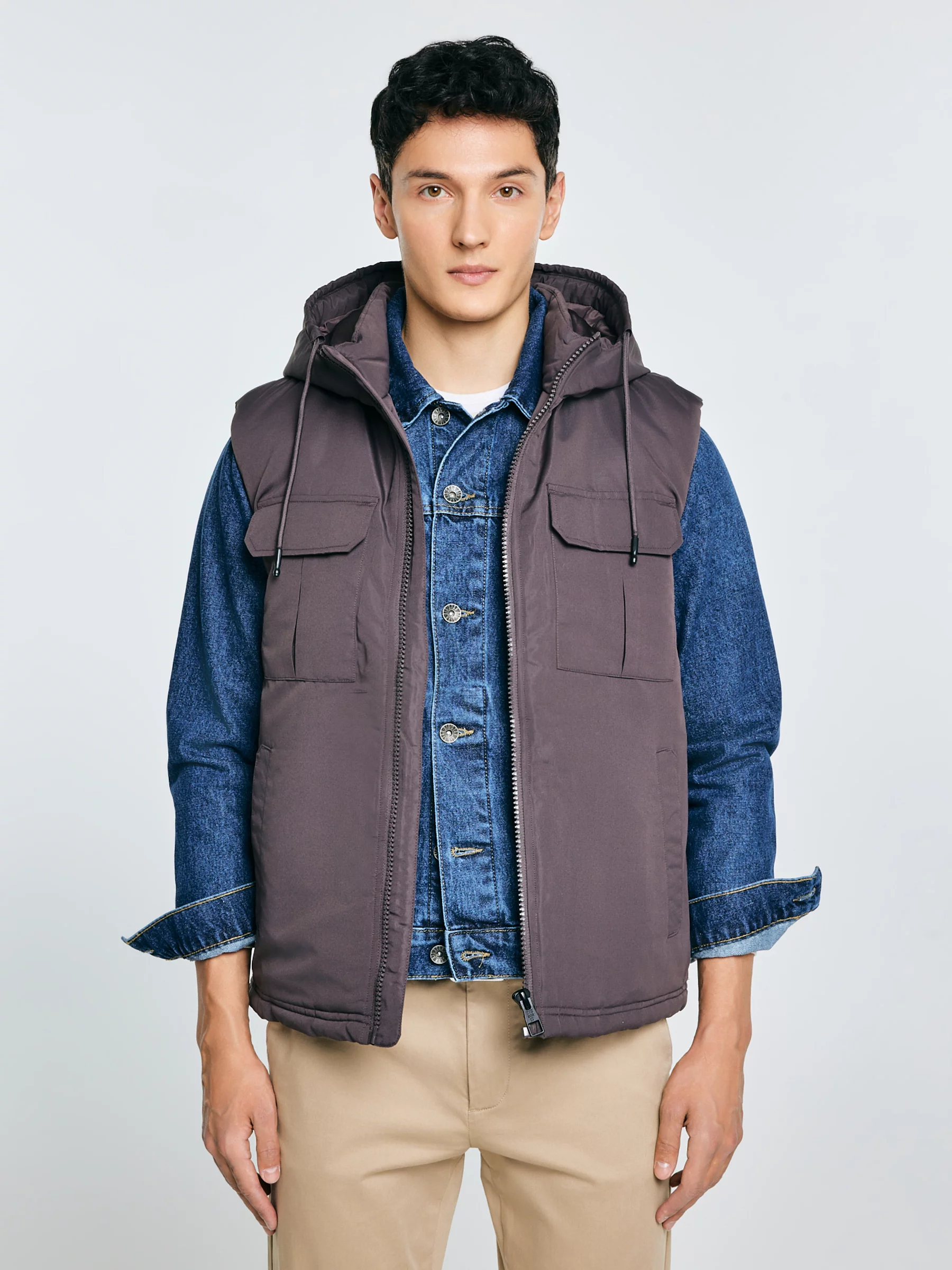 Kamizelka męska z kapturem szara Yves 905