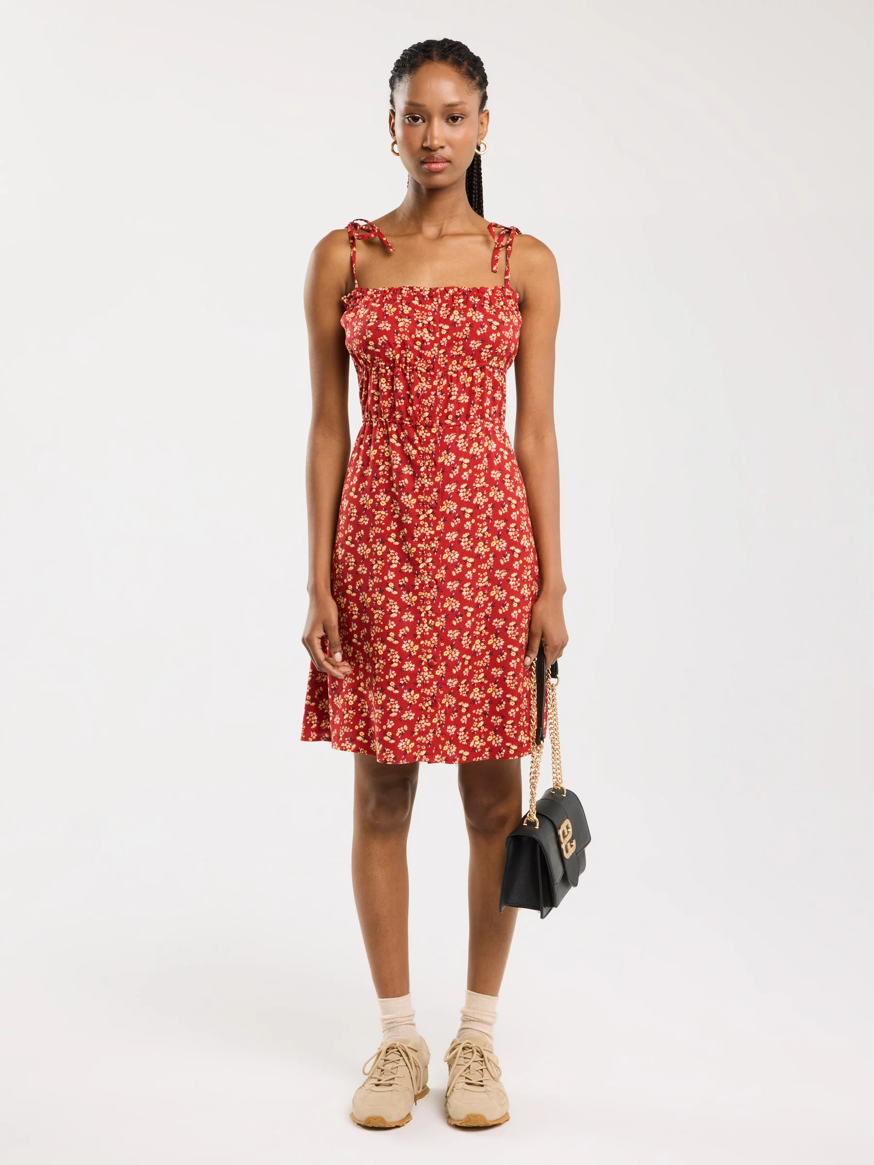 Sukienka damska mini z wiskozy z motywem kwiatowym czerwona Casie 603