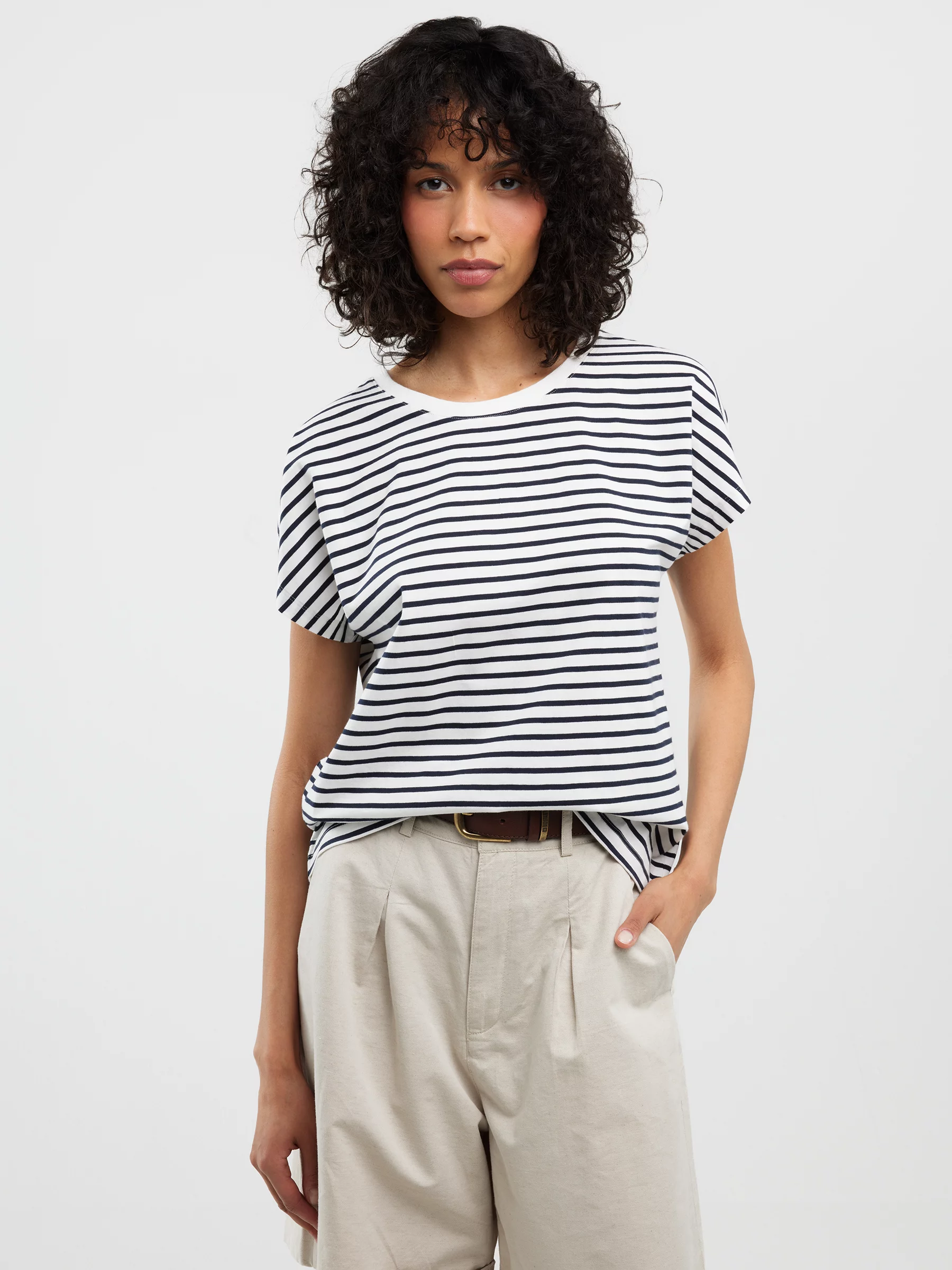 Koszulka damska w paski biało-granatowa Aleksa 403