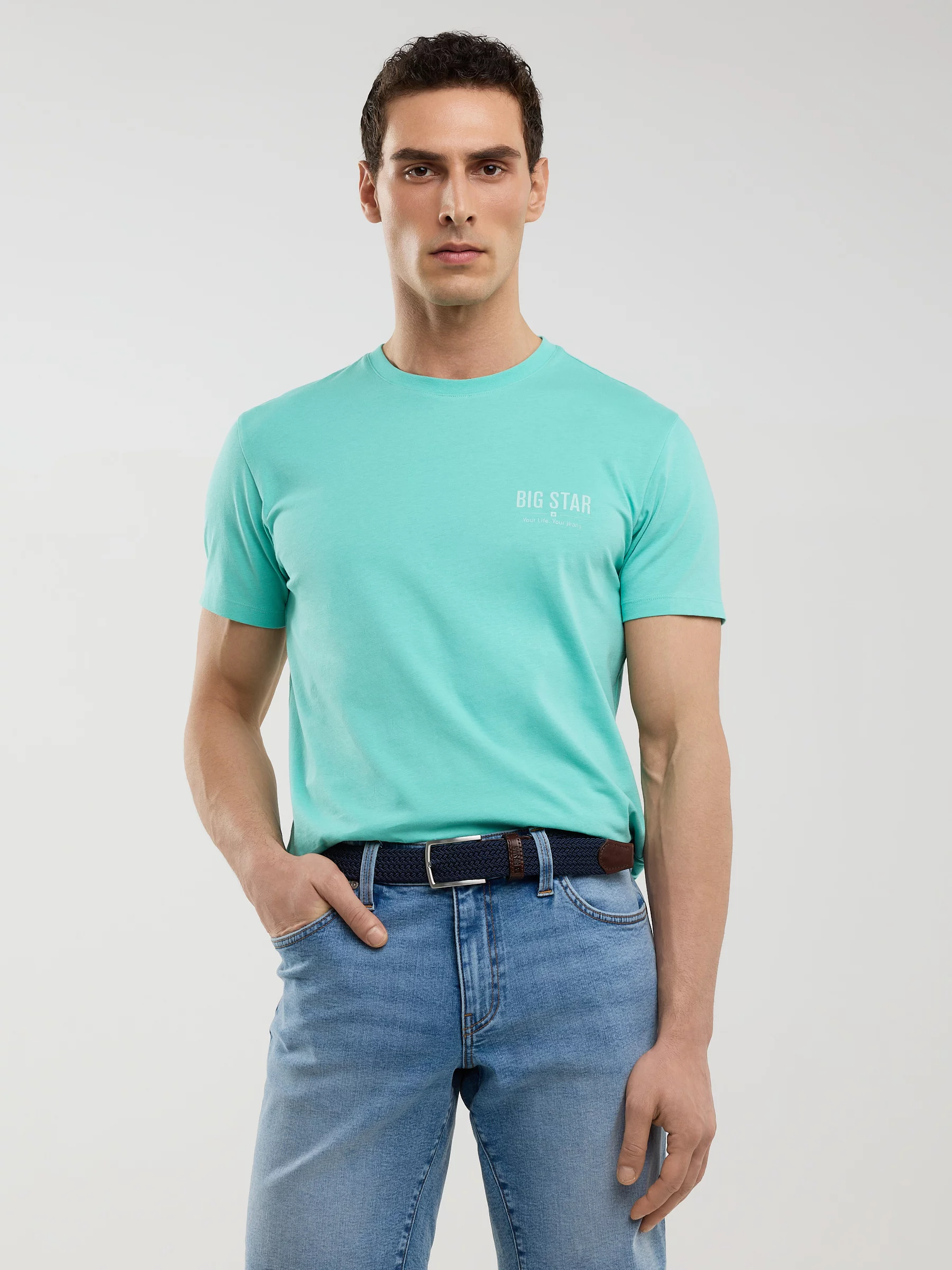 Koszulka męska z krótkim rękawem z logo BIG STAR turkusowa Brunomi 302