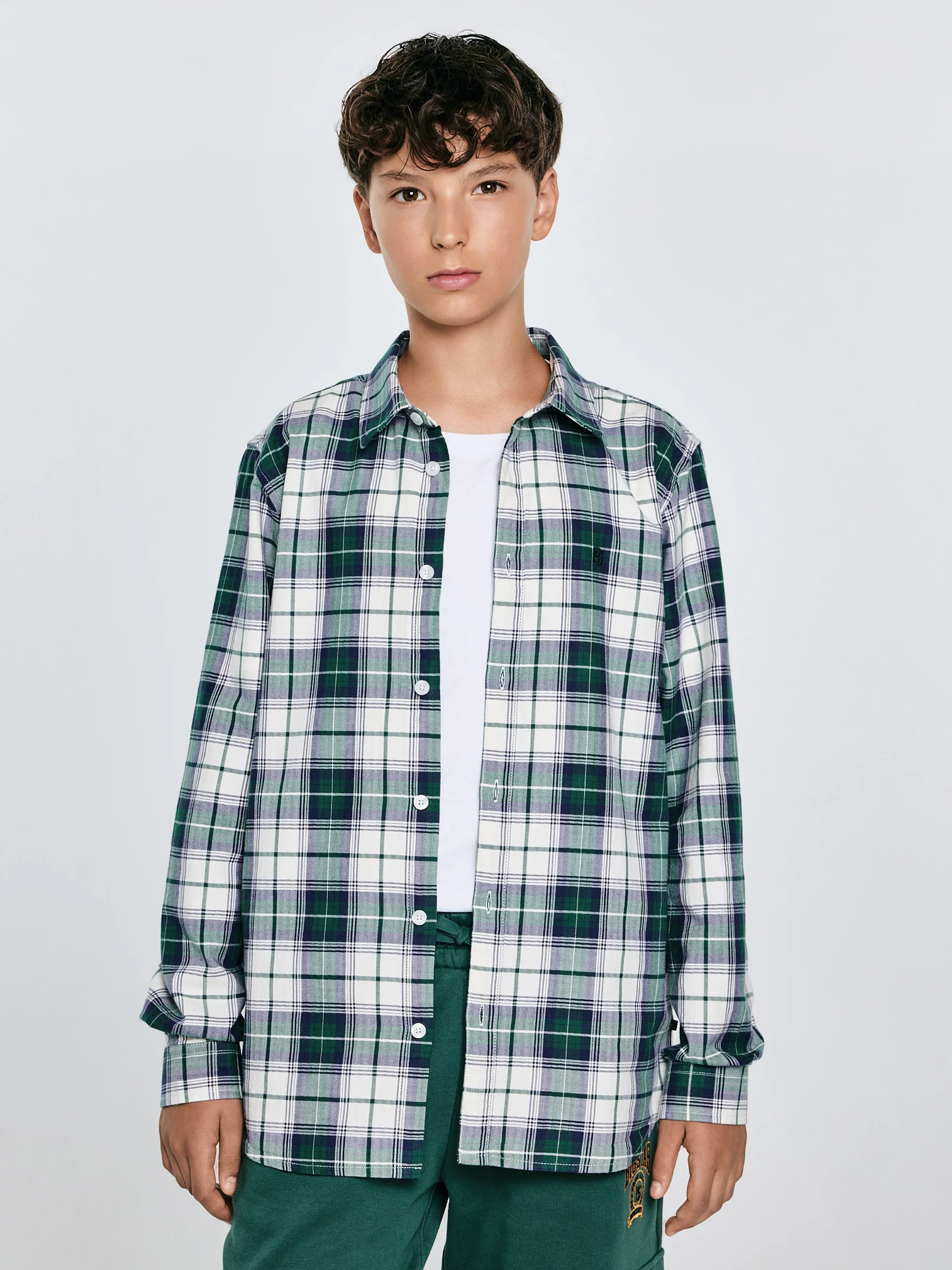 Koszula chłopięca bawełniana w kratę zielono-biała Kevin 304