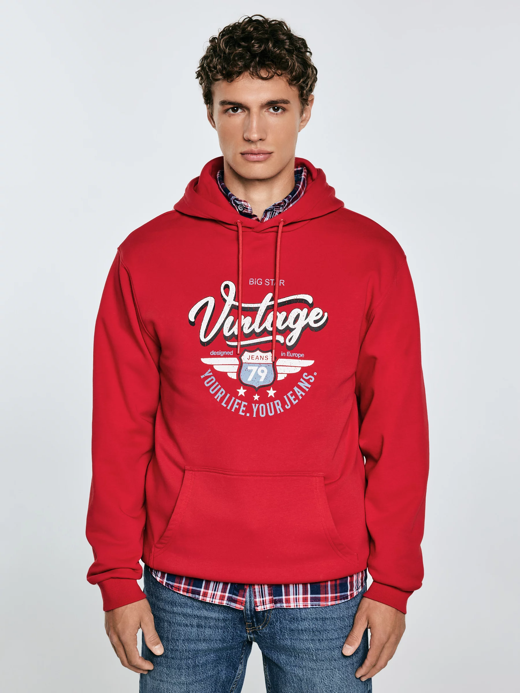 Bluza męska z kapturem z nadrukiem czerwona Luka 603