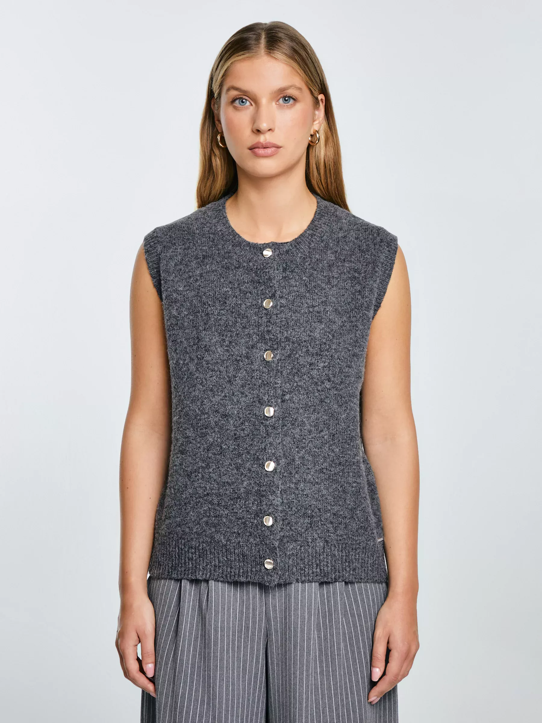 Kamizelka damska sweterkowa z dodatkiem wełny szara Vesta 903