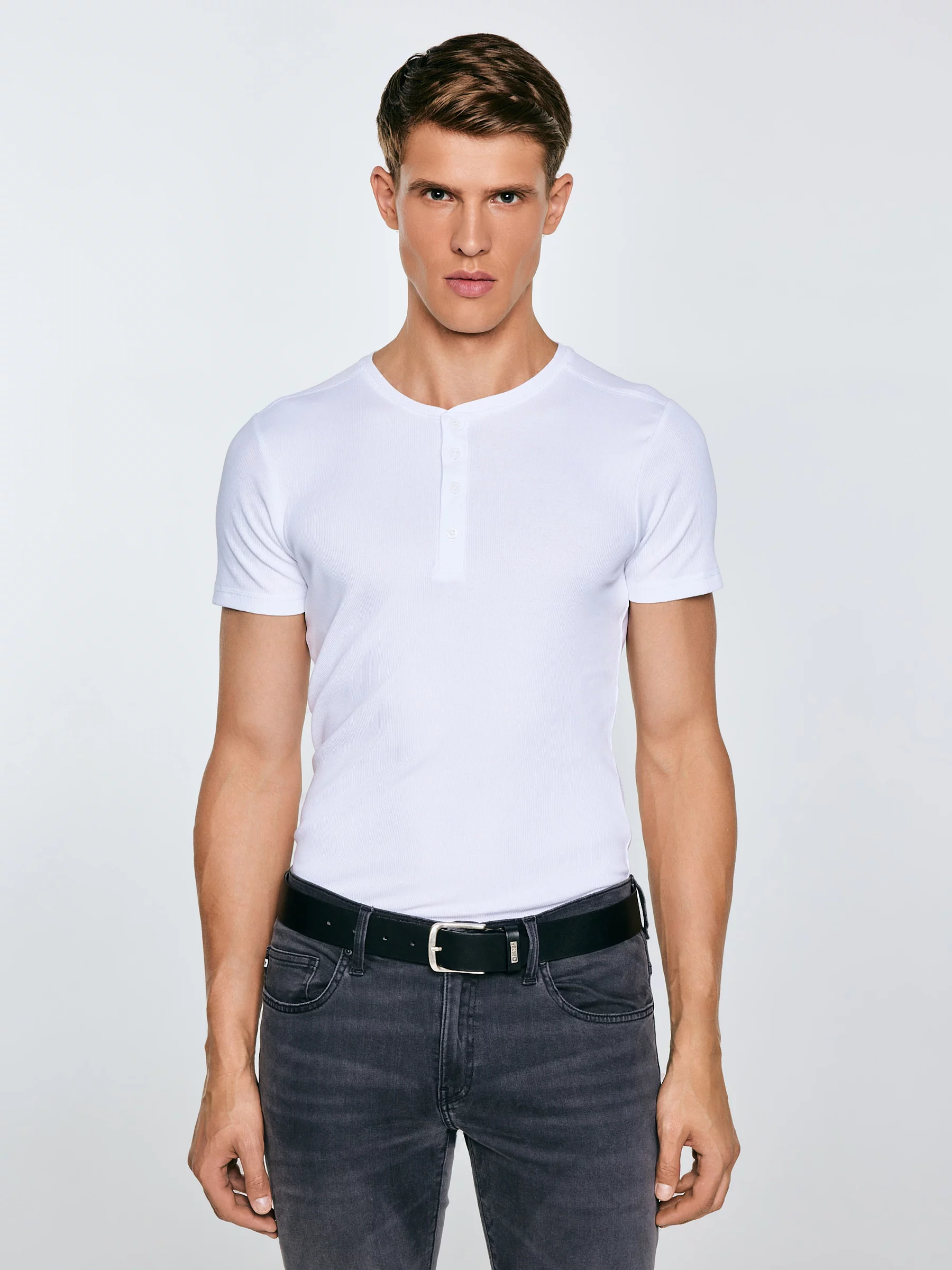 Koszulka męska z prążkowanej dzianiny biała Basicag 101