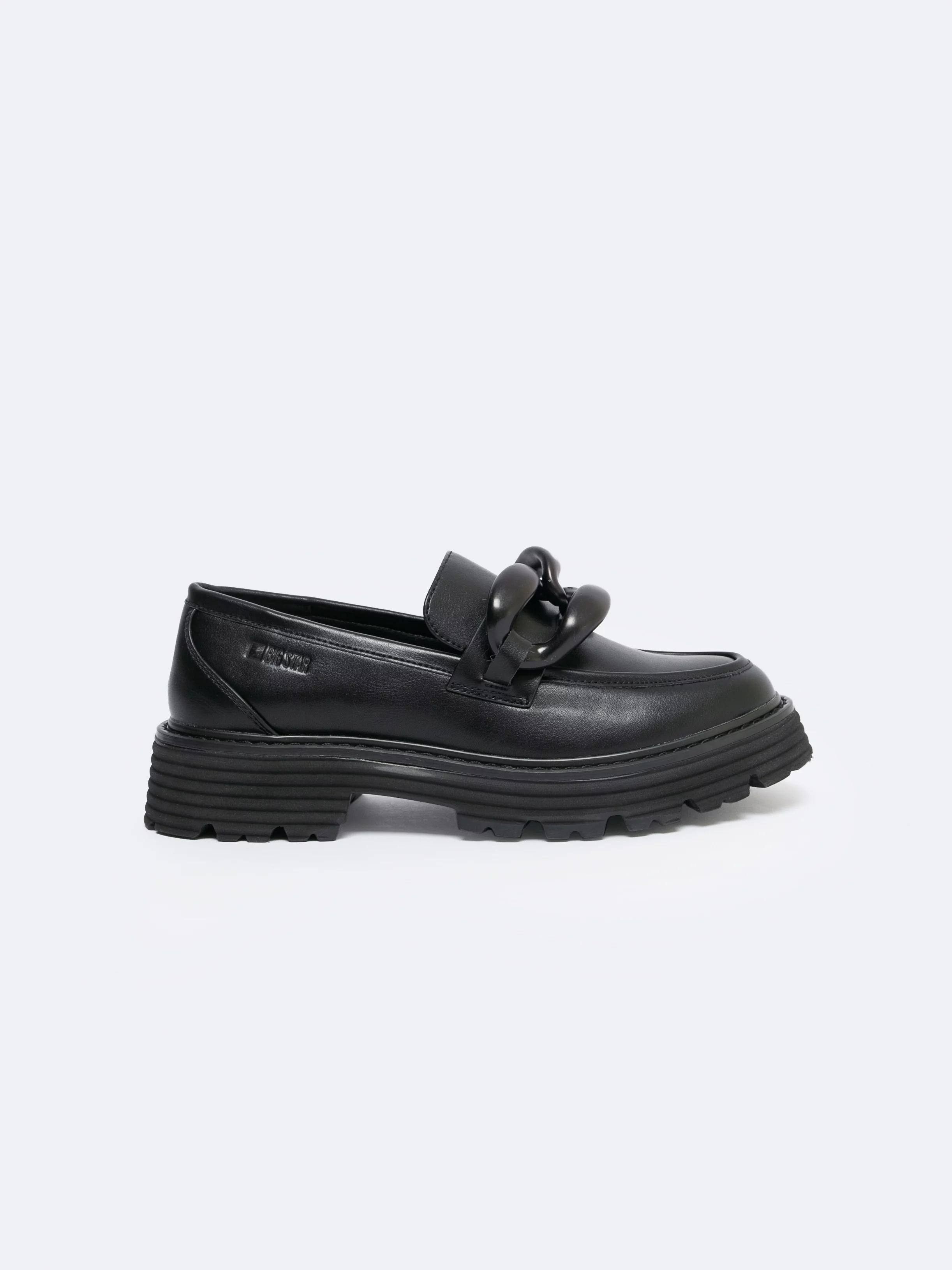 Mokasyny damskie loafersy z ozdobnym łaŅcuchem czarne LL274580 906