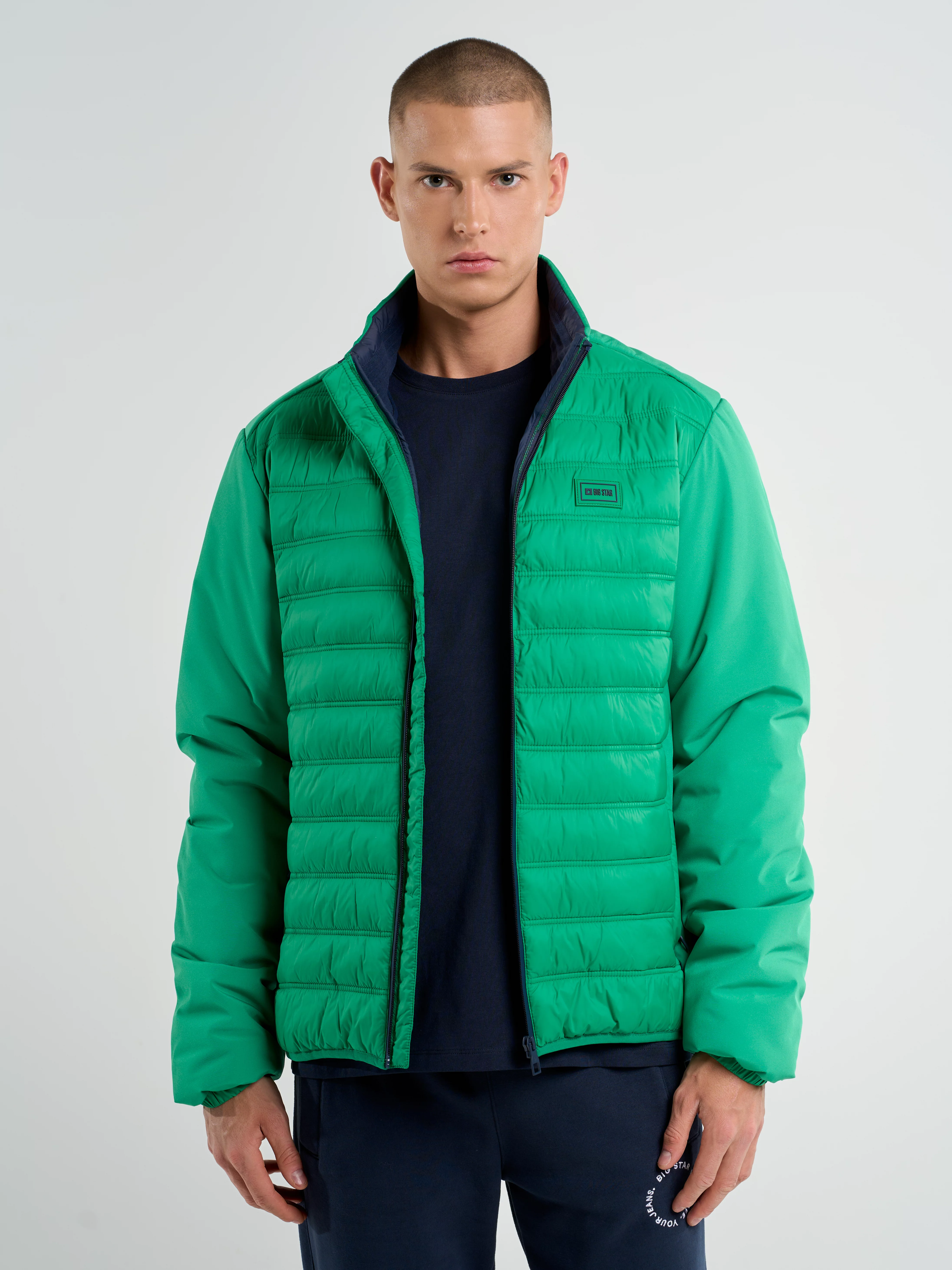 Kurtka męska pikowana z łączonych tkanin zielona August 301