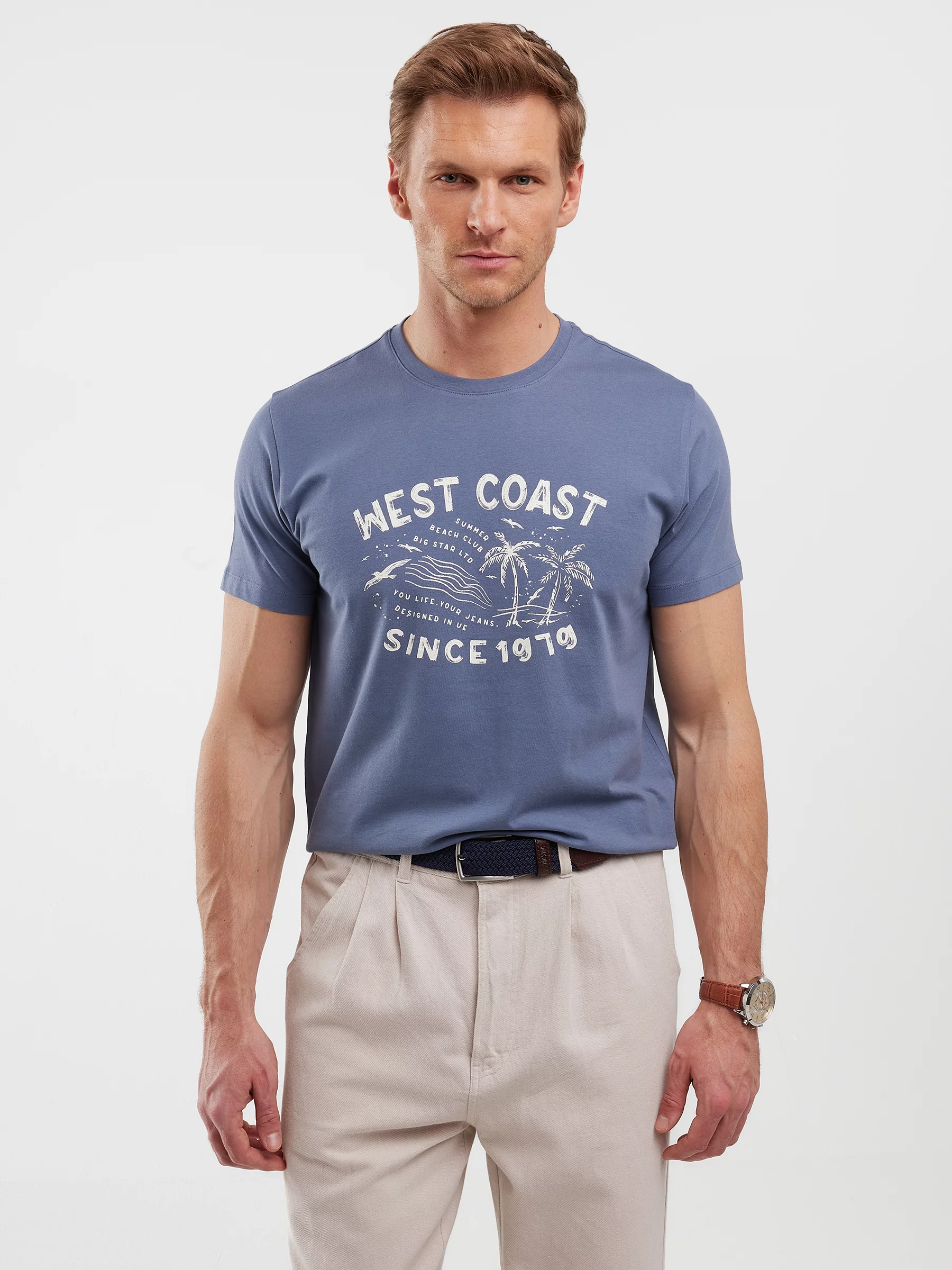 Koszulka męska z nadrukiem niebieska Reddrez 402