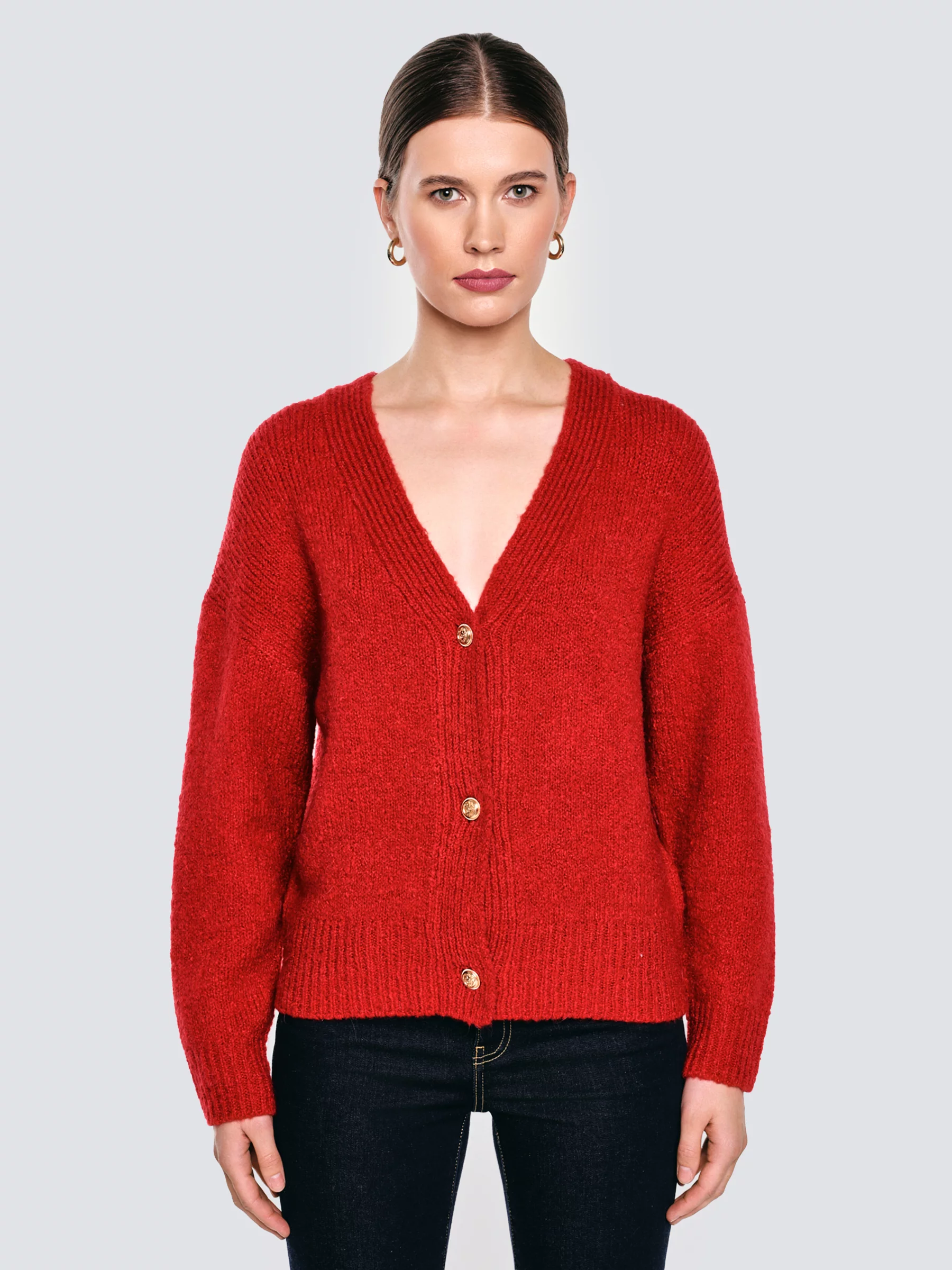 Kardigan damski z dodatkiem wełny czerwony Kardila 603