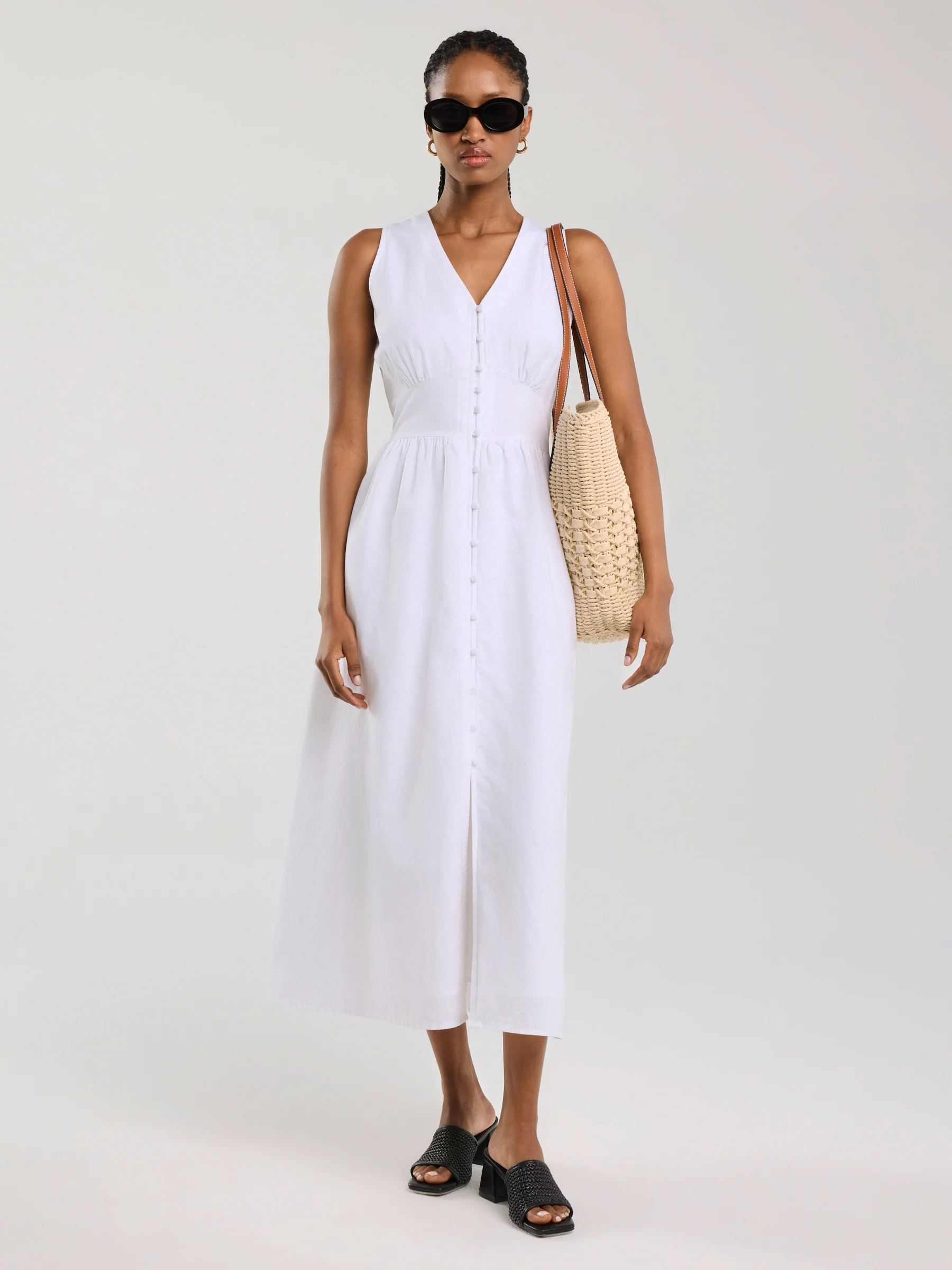 Sukienka damska midi z lnem biała Willow 100