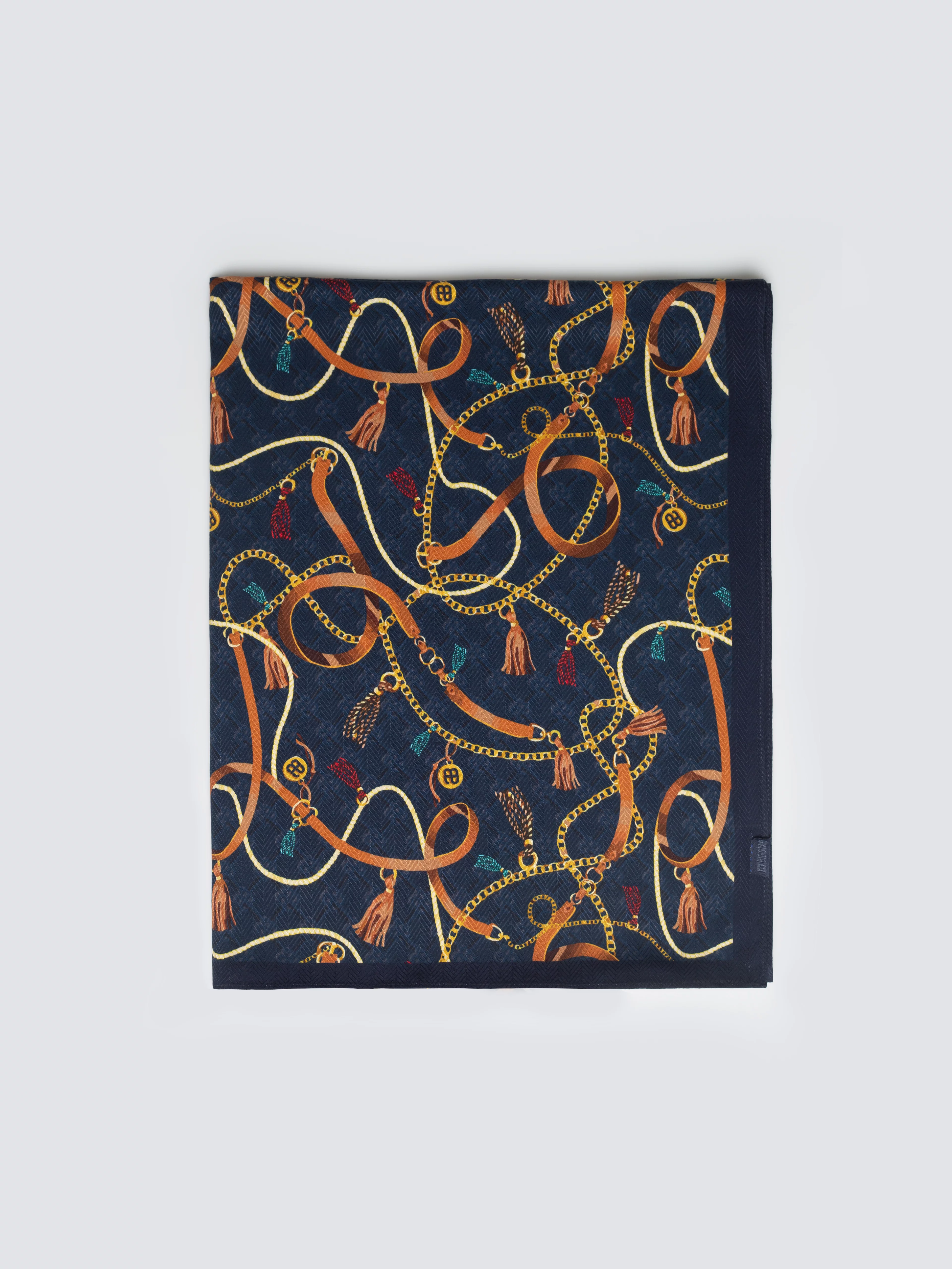 Apaszka damska z wiskozy z kolorowym nadrukiem granatowa Chainas 403