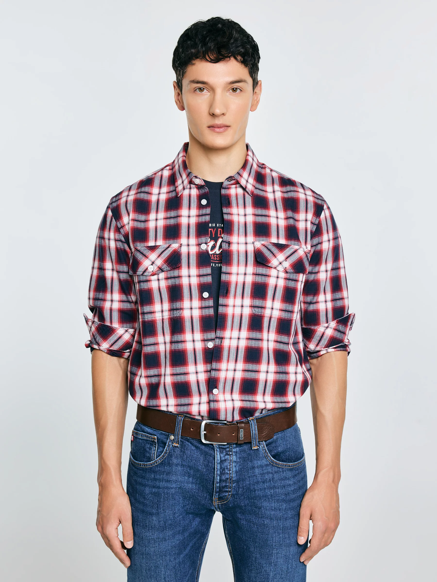 Koszula męska bawełniana w kratę czerwona Koliserson 603