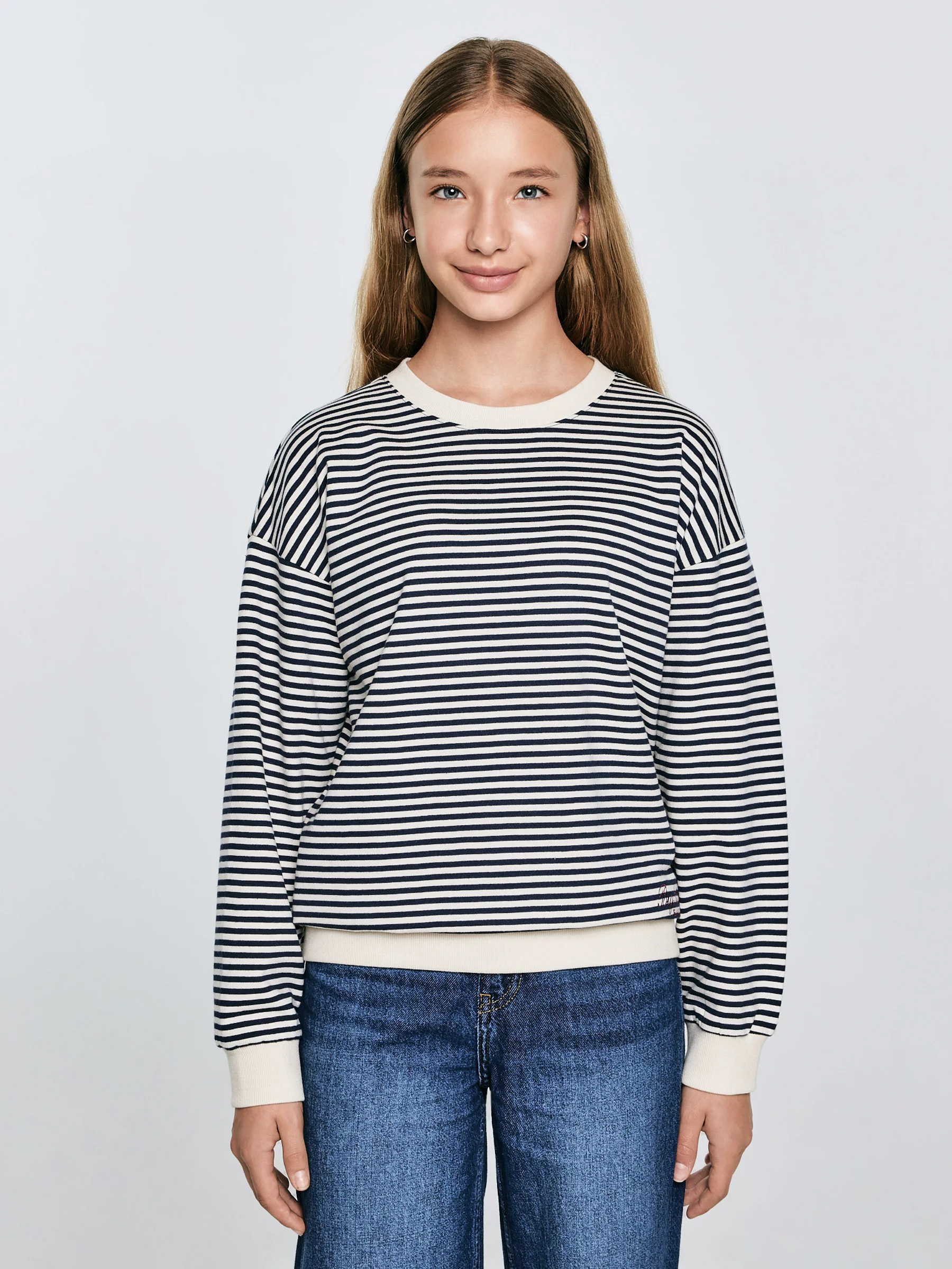 Bluzka dziewczęca w paski granatowa-beżowa Lanla 403