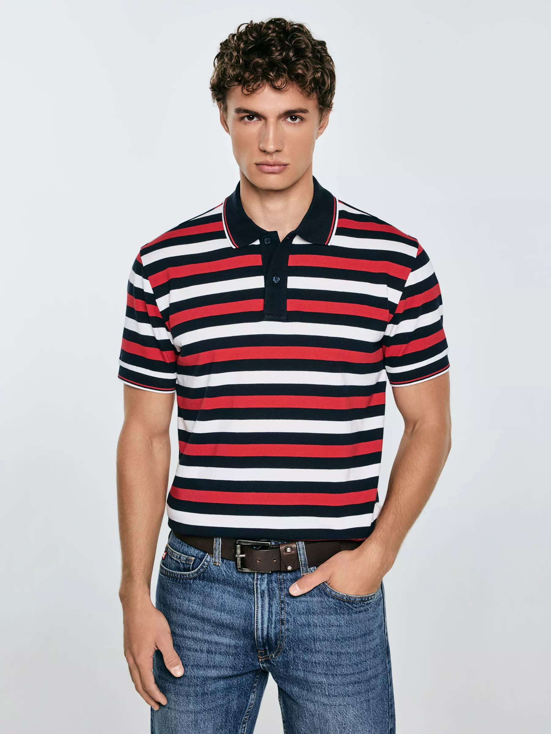 Koszulka męska polo w kolorowe paski Seulir 603